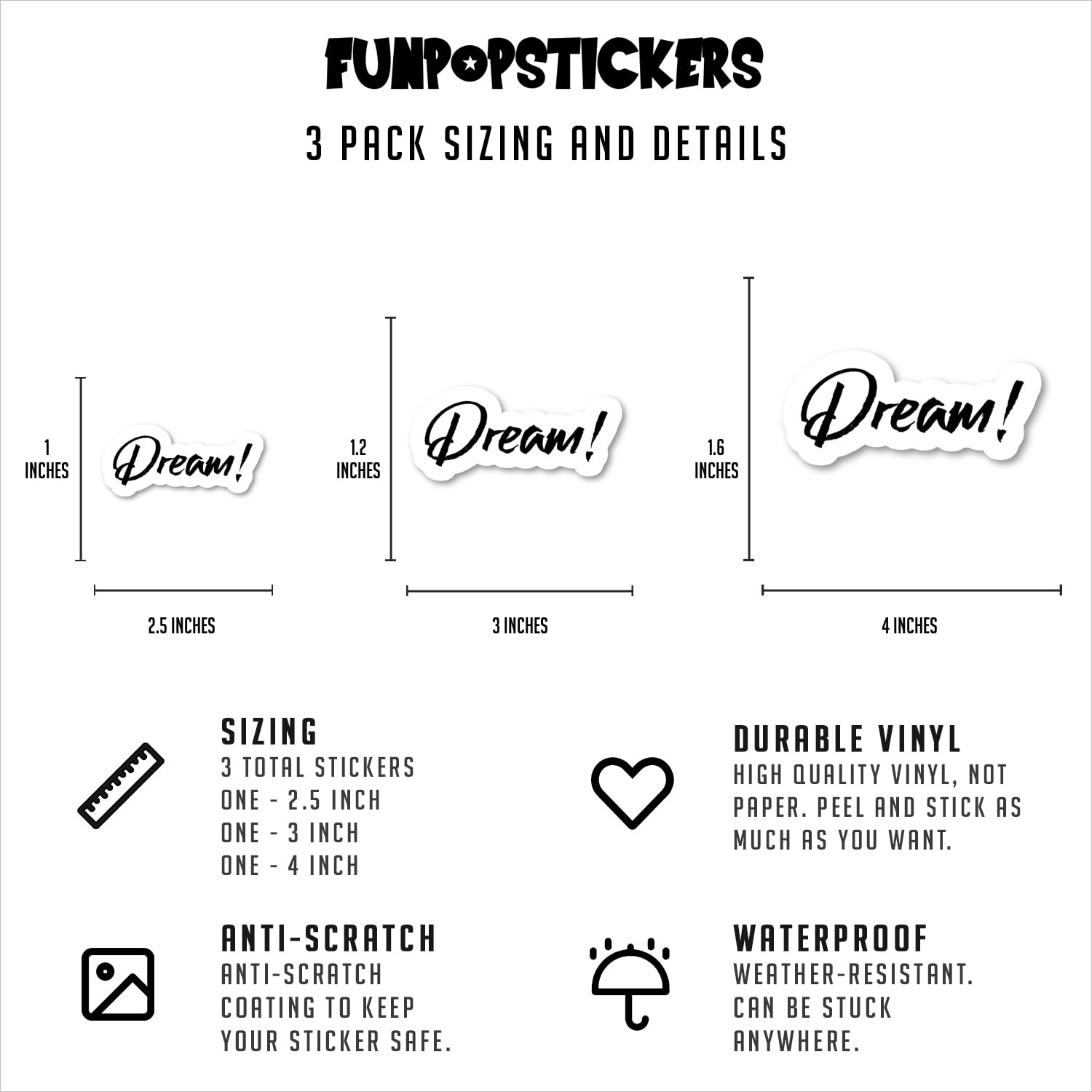 Inspirational Vinyl Stickers 3-Pack - 2.5, 3 & 4 Inch Motivational Decals for Laptop, Phone, Water Bottle, Car & More - Perfect for Personalizing Devices, Gifts & Office Decor (Dream Sticker Collection)