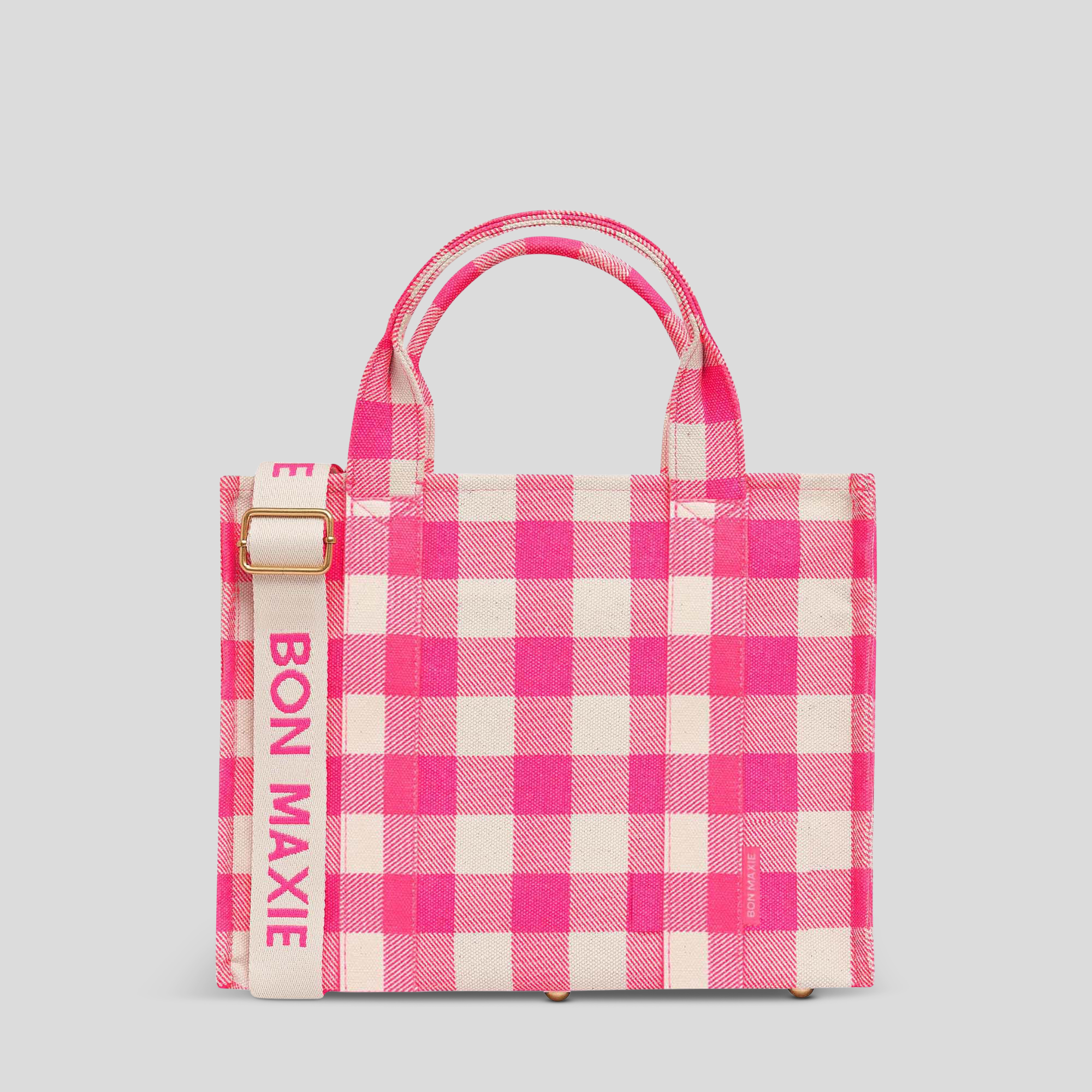 Stylish Small Bon Vivant Structured Tote Bag in Neon Pink Gingham - Perfect for Work, Travel & Everyday Use