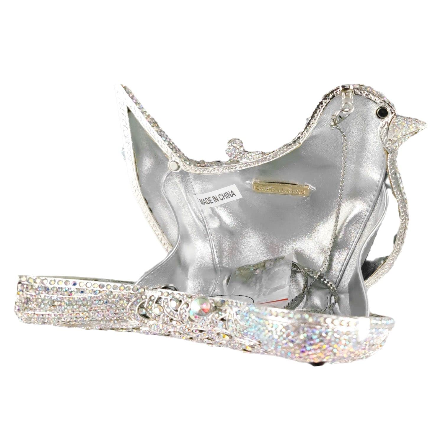 Elegant Crystal Rhinestone Clutch Purse for Women - Luxury Wedding Party Evening Bag with Pigeon Design - Perfect for Bridal Events, Prom Nights & Formal Occasions