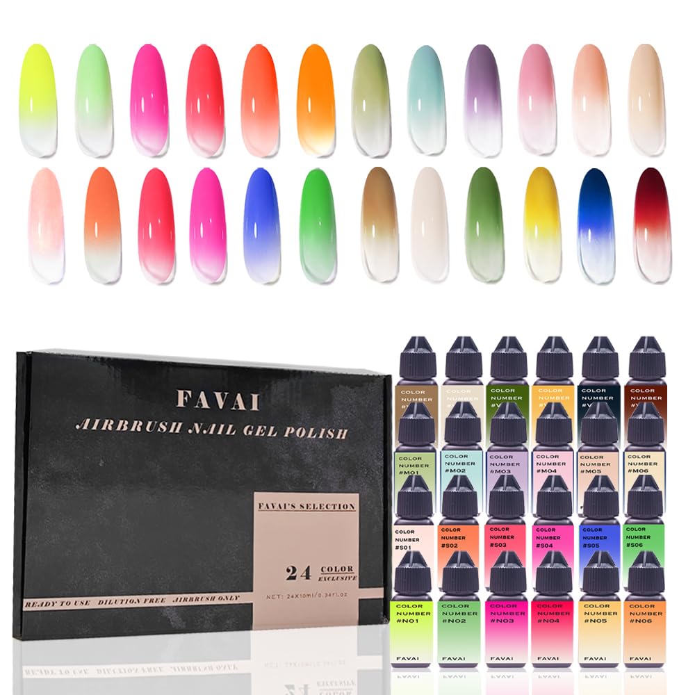 FAVAI Selection 24 Colors Gel Nail Polish Set - Airbrush Baby Boomer Air Gel Kit (24 x 10ml) for Salon & Home Manicure, Nail Art Designs, DIY Nail Care