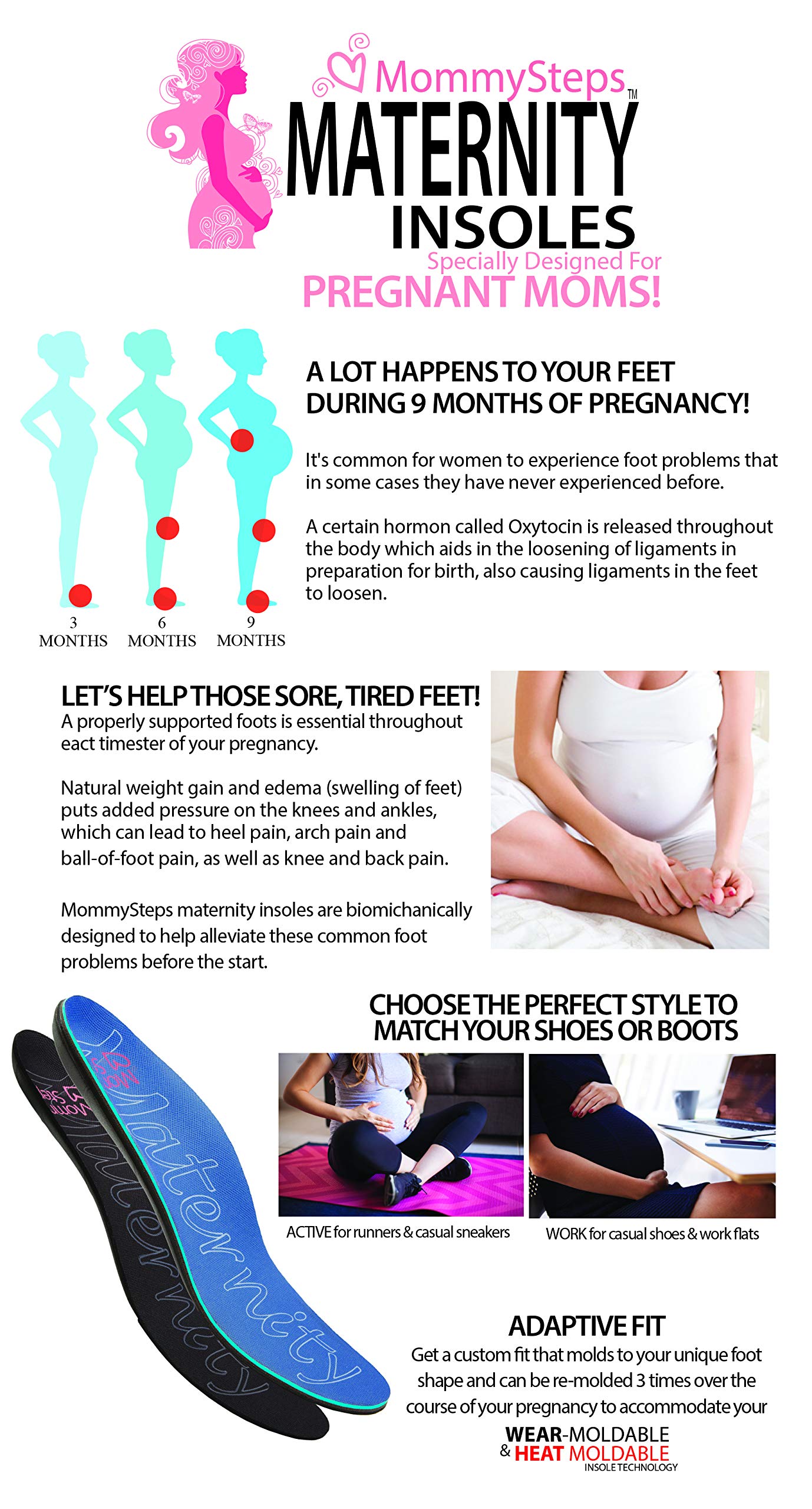 Ultra-Thin Pain Relief Insoles for Women - Comfortable Cushioning for Flats & Shoes | Black, Size 6.5-7 | Perfect for Work, Walking & Everyday Comfort