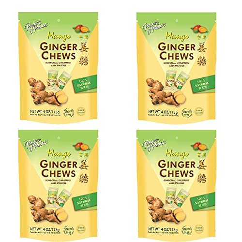 Z. Emma Original Ginger Chews Candy 4oz - Natural Sweet & Spicy Chewy Candy for Morning Sickness & Nausea Relief - Mango Flavor (4-Pack) | Perfect for Travel, Pregnancy & Digestive Comfort