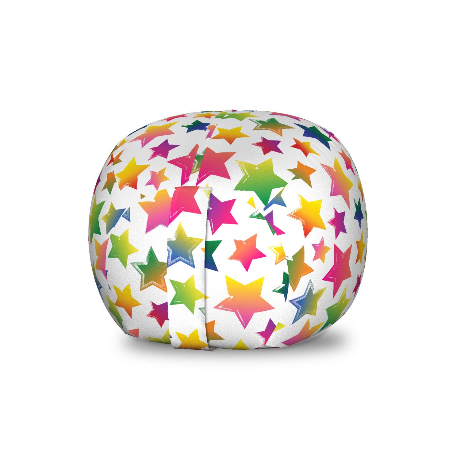Ambesonne Stars Storage Toy Bag Chair - Colorful Grunge Geometric Star Pattern with Rainbow Theme, Washable Stuffed Animal Organizer for Kids Room, Small Multicolor Storage Solution for Toys, Books & Bedroom Decor