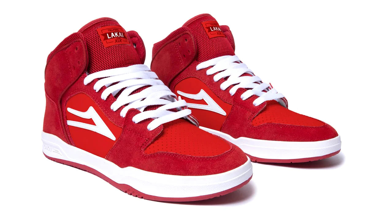 LAKAI TELFORD Red/White UV Suede Skate Shoes - Men's High-Performance Sneakers for Street Skating & Casual Wear