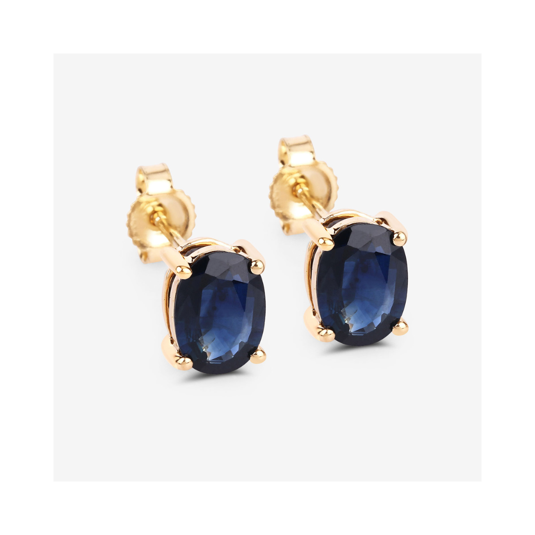 Authentic Blue Sapphire Stud Earrings for Women - 14K Gold Plated Elegant Jewelry Gift for Birthday, Anniversary & Special Occasions