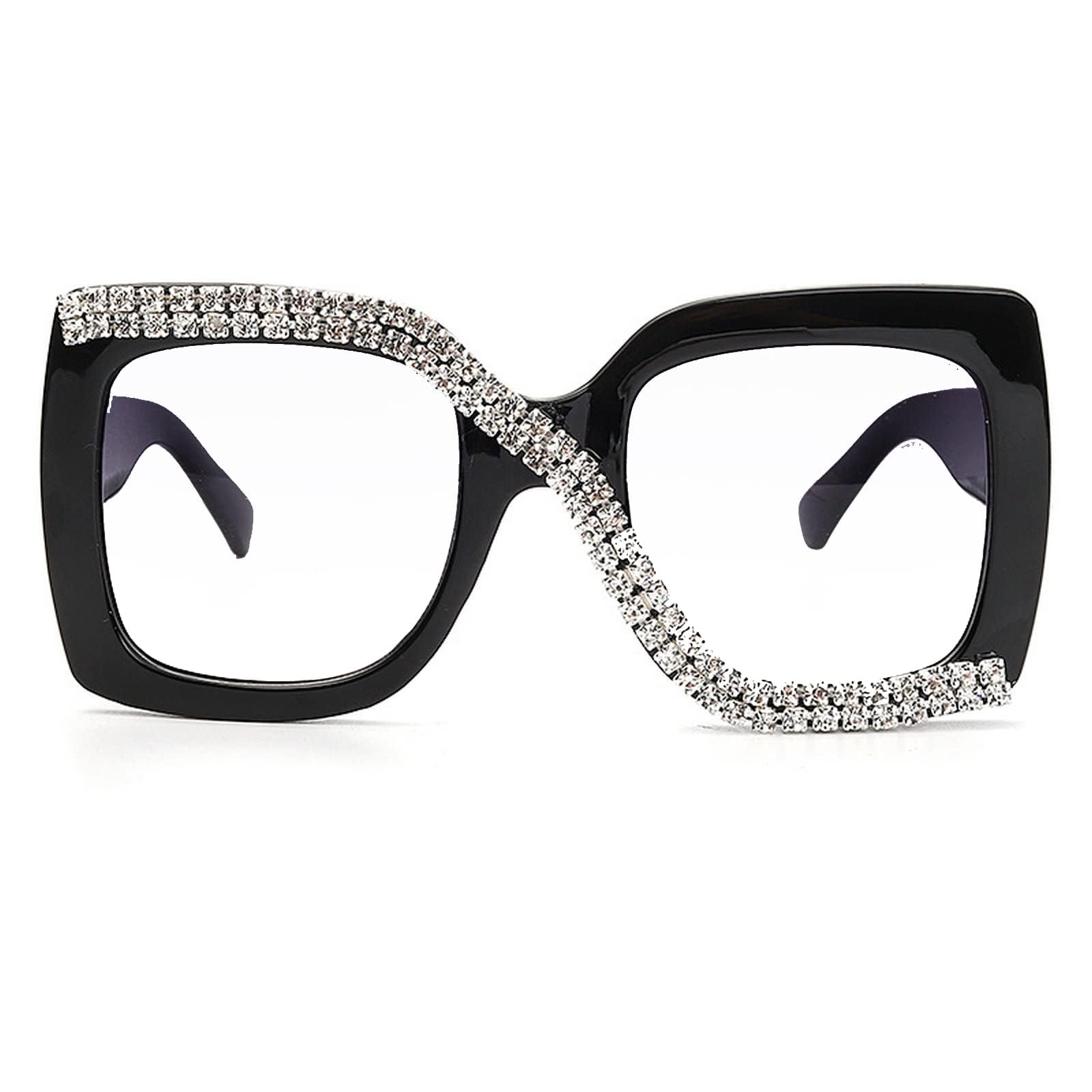 Stylish Oversized Square Reading Glasses with Bling Rhinestones & Crystal Diamond Frame - Blue Light Blocking Computer Glasses for Women & Men | Perfect for Reading, Office Work & Screen Time