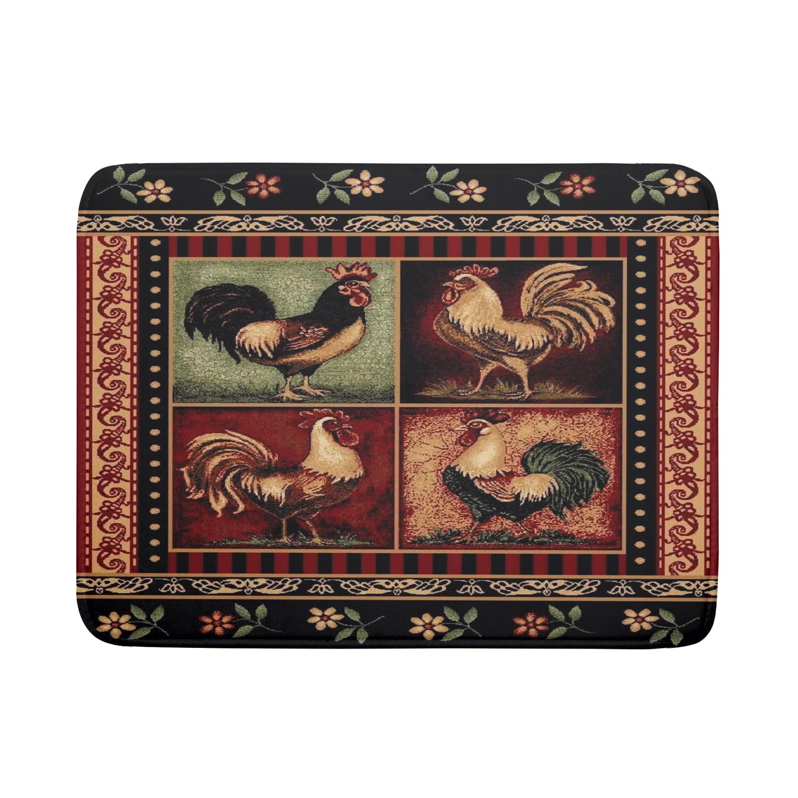 Vintage Farmhouse Rooster Dish Drying Mat - Absorbent Microfiber Kitchen Counter Decor for Country Cabin & Coffee Bar