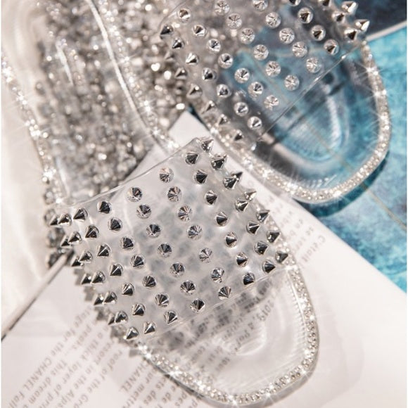 Josie Clear Spiked Sandals for Women - Trendy Transparent Chunky Heel Open Toe Summer Shoes - Perfect for Beach, Parties & Casual Outfits