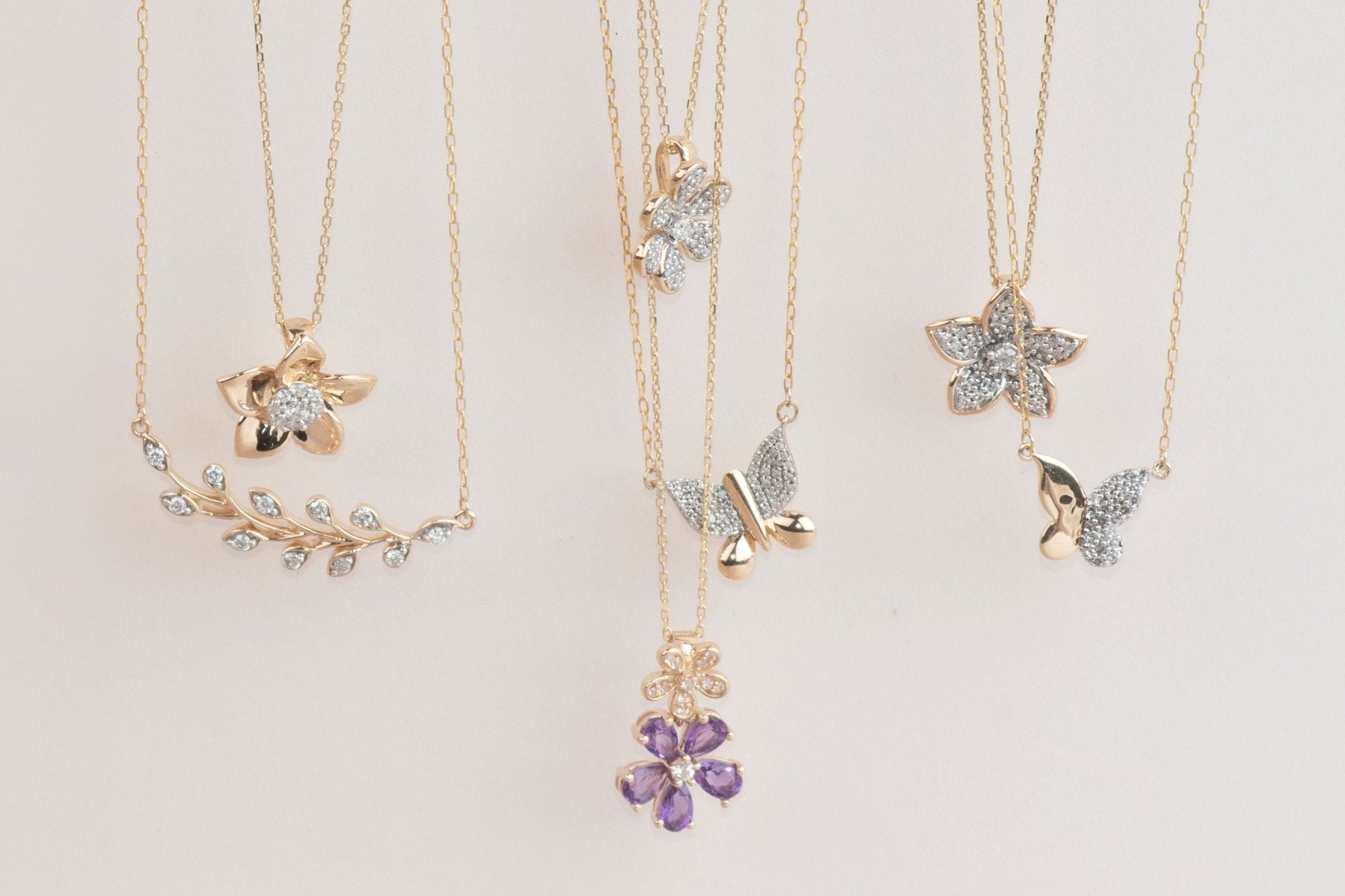 10K Yellow Gold Pave Five Flower Diamond Petal Necklace with Thin Gold Bezel - Elegant Dainty Jewelry for Women, Perfect for Weddings, Anniversaries & Special Occasions