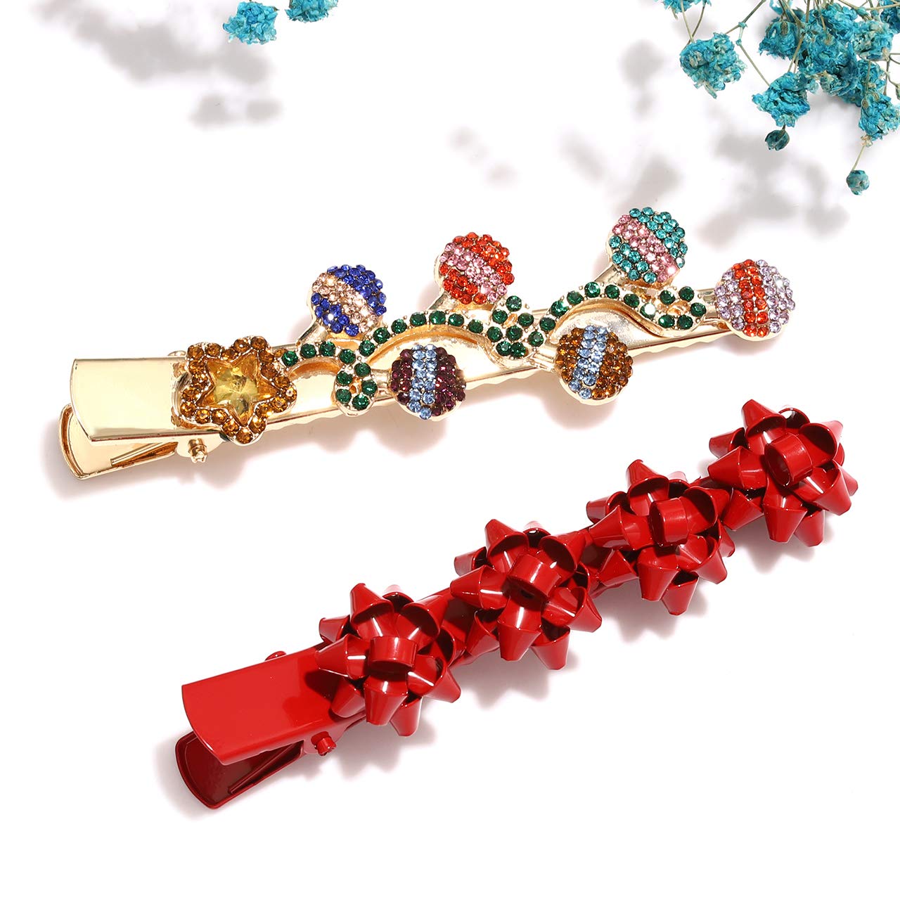 Christmas Hair Clips for Women & Girls - Rhinestone Snowflake Bow Hair Pins with Lights, Festive Holiday Hair Accessories for Parties, Gifts, Xmas Decorations (Great for Christmas Celebrations, New Year Events & Winter Weddings)