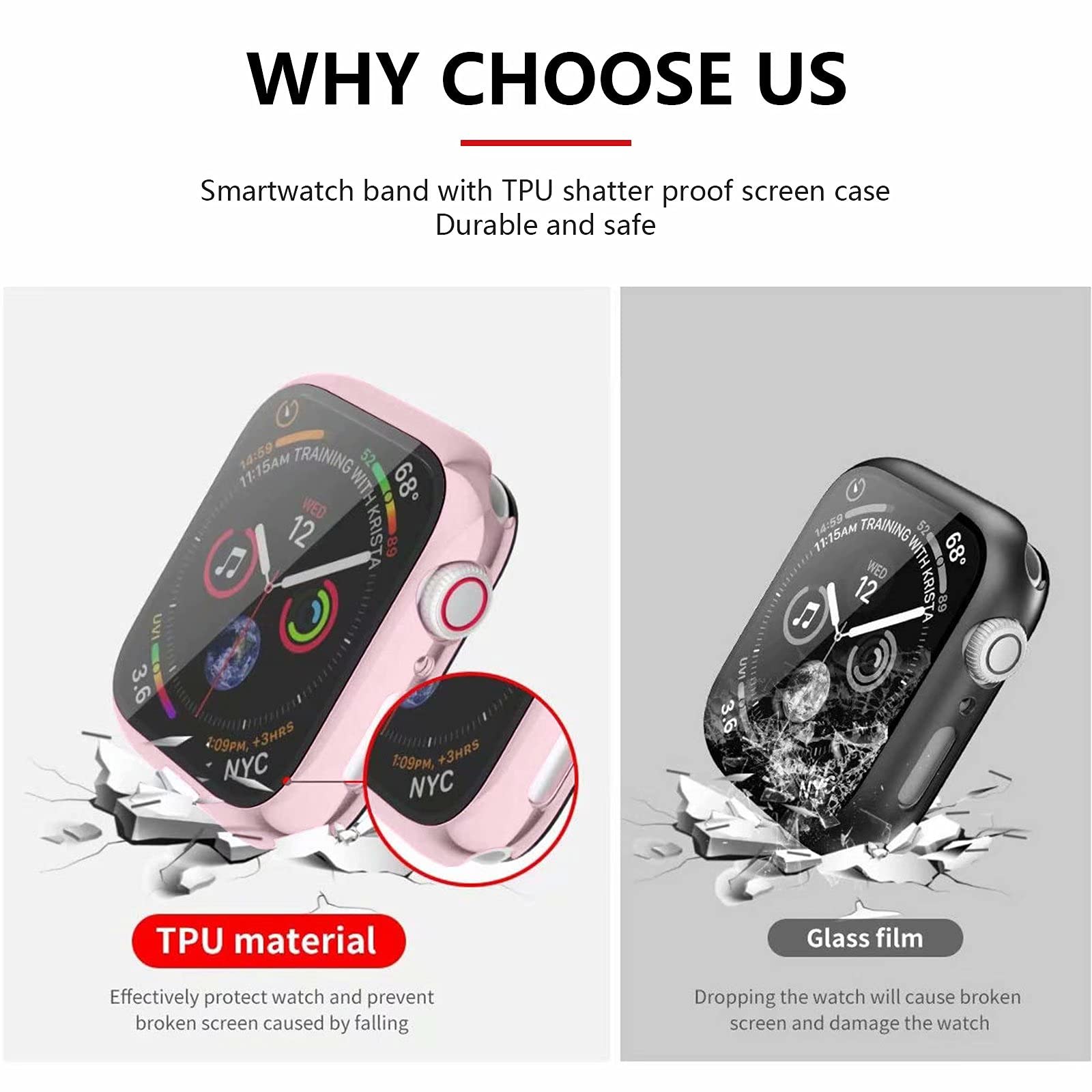 Premium Stainless Steel Band for Apple Watch 38/40/41/42/44/45mm - Magnetic Strap Compatible with iWatch Series 9/8/7/6/5/4/SE/3/2/1 - Includes Screen Protector Case - Perfect for Workouts, Office & Everyday Wear (Men & Women)