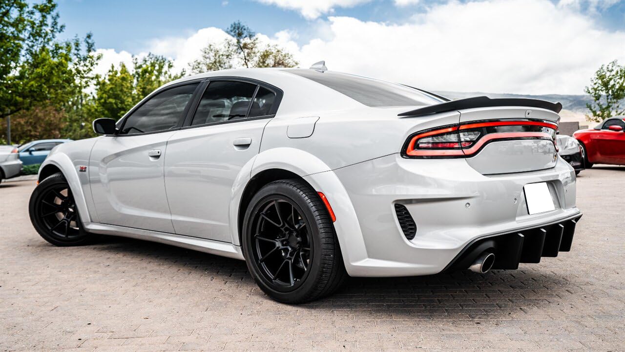 IKON MOTORSPORTS Rear Diffuser for 2020-2023 Dodge Charger Widebody - Matte Black PP Bumper Lip with 4 Fins | Aggressive Styling Upgrade for Street Racing & Car Shows