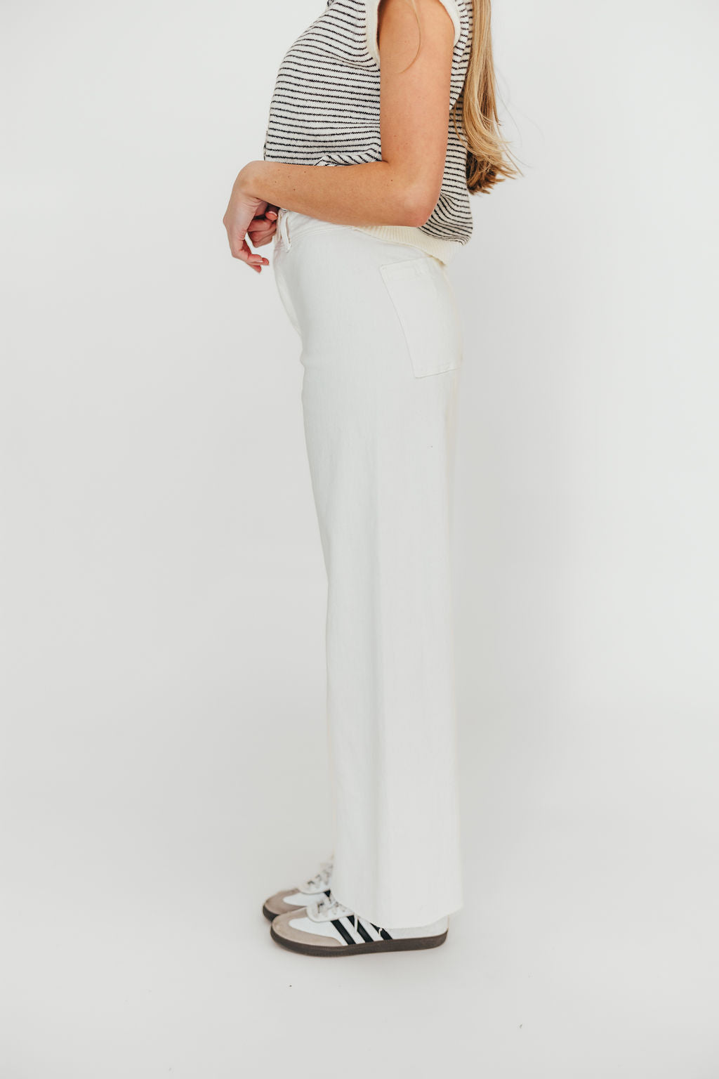 Corin Straight Wide Leg Denim Pants for Women - High Waisted Cream Jeans, Comfortable Stretch Denim Trousers | Perfect for Casual Outfits, Office Wear & Weekend Brunch