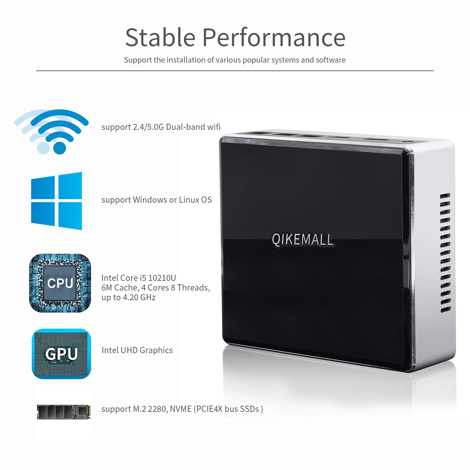 Windows 11 Pro Mini PC - Intel Core i5-10210U, 8GB DDR4 RAM, 512GB NVMe SSD, Dual LAN, 4K HDMI/DP, USB 3.0, WiFi - Compact Desktop Computer for Home Office, Gaming & Entertainment