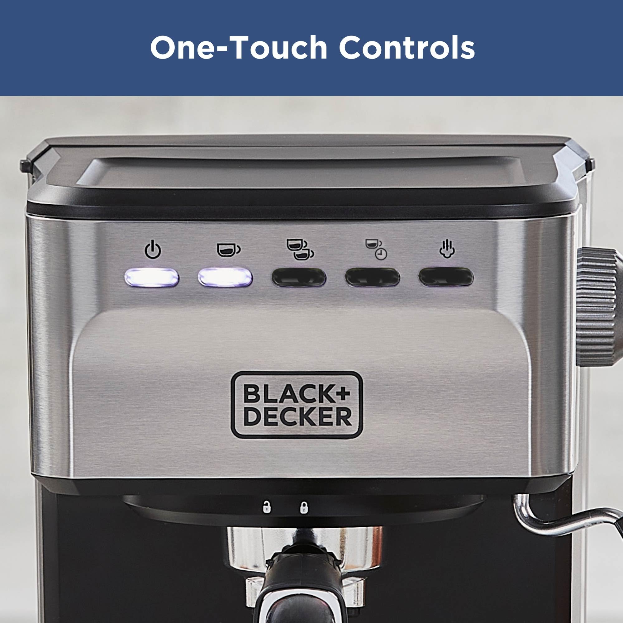 BLACK+DECKER 15 Bar Semi-Automatic Espresso & Cappuccino Machine - Use Ground Coffee or ESE Pods for Perfect Lattes, Americanos & More | Ideal for Home, Office & Small Cafes