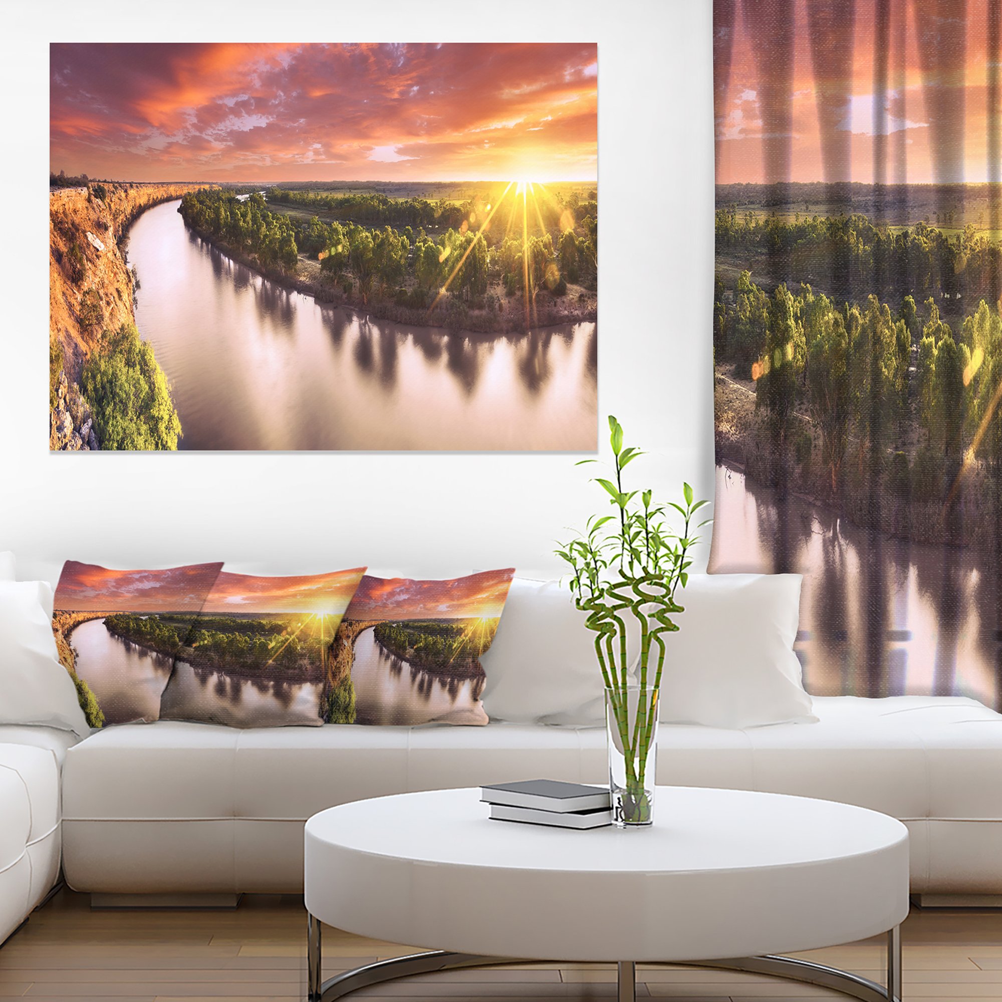 Sunset Over Murray River Panorama - Extra Large Wall Art Landscape Canvas Print for Living Room, Bedroom & Office Decor