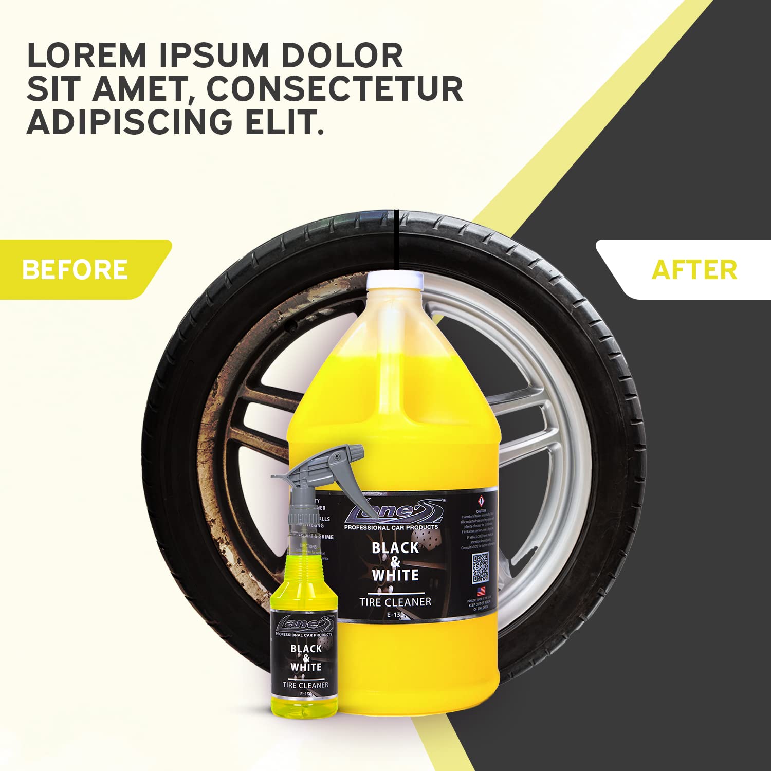 LANE'S Black and White Tire Cleaner - Powerful Tire Cleaning Spray for Cars, Trucks & Motorcycles - Restores Rubber to Like-New Black - Fast Acting Formula (1 Gallon) - Perfect for Auto Detailing, Car Wash & Tire Maintenance