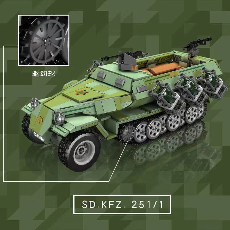 Mould King 20027 Sd.Kfz. 251 Half Track RC Military Vehicle Building Blocks Set - Remote Control Model for Collectors & WWII Enthusiasts - Perfect for Display, Play & Battle Reenactments