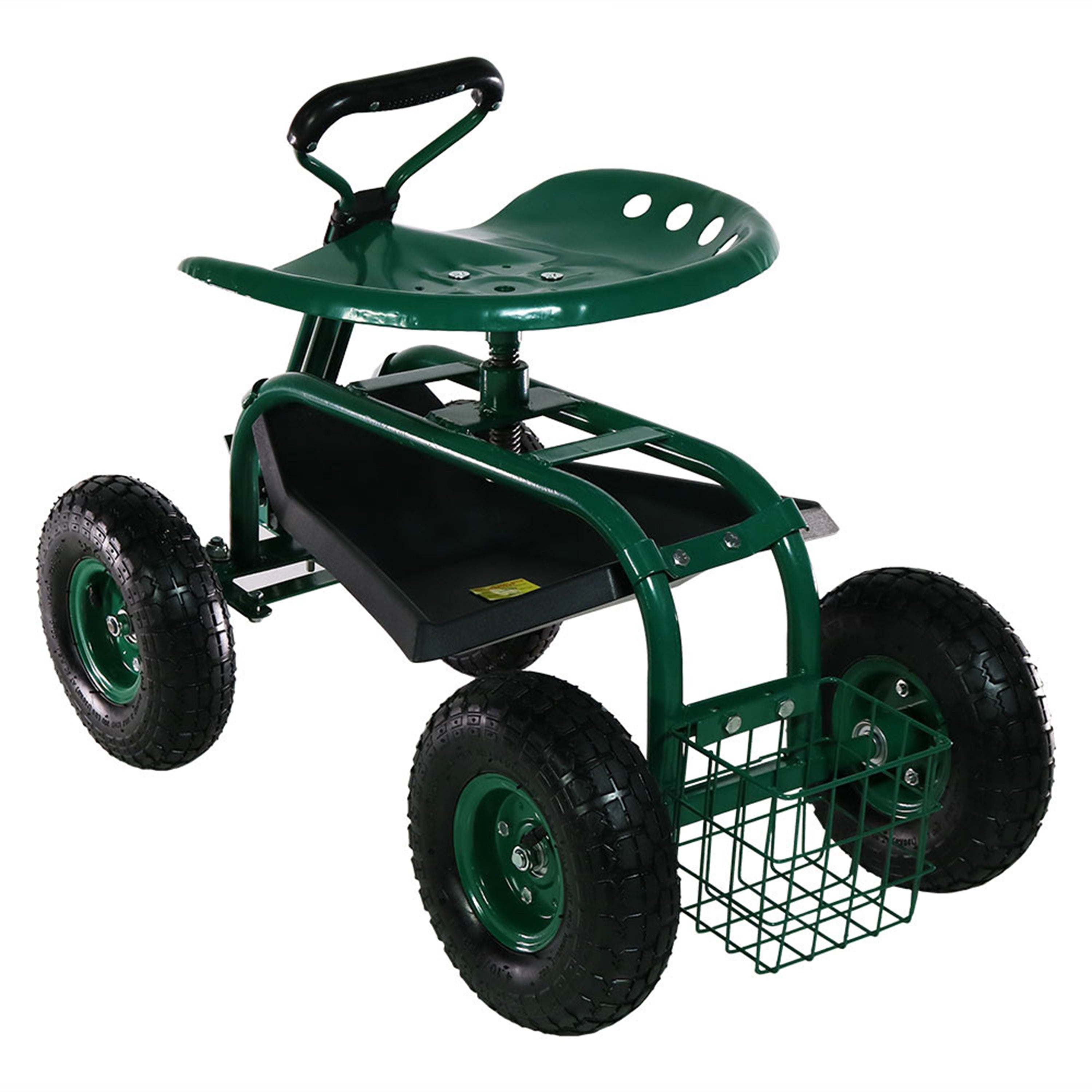 Sunnydaze Heavy Duty Rolling Garden Cart with Steering Handle & Swivel Seat - Perfect for Outdoor Gardening, Yard Work, and Home Organization