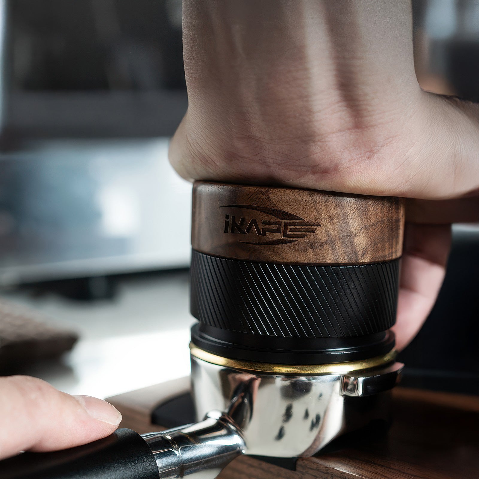 Premium Black Edition Wooden Coffee Tamper & Distributor - Barista Tool for Espresso Machine, Perfect for Home & Professional Coffee Brewing