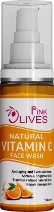Pink Olives Vitamin C Face Wash 100ml - Brightening & Hydrating Cleanser for Glowing Skin - Perfect for Daily Skincare Routine & Acne-Prone Skin