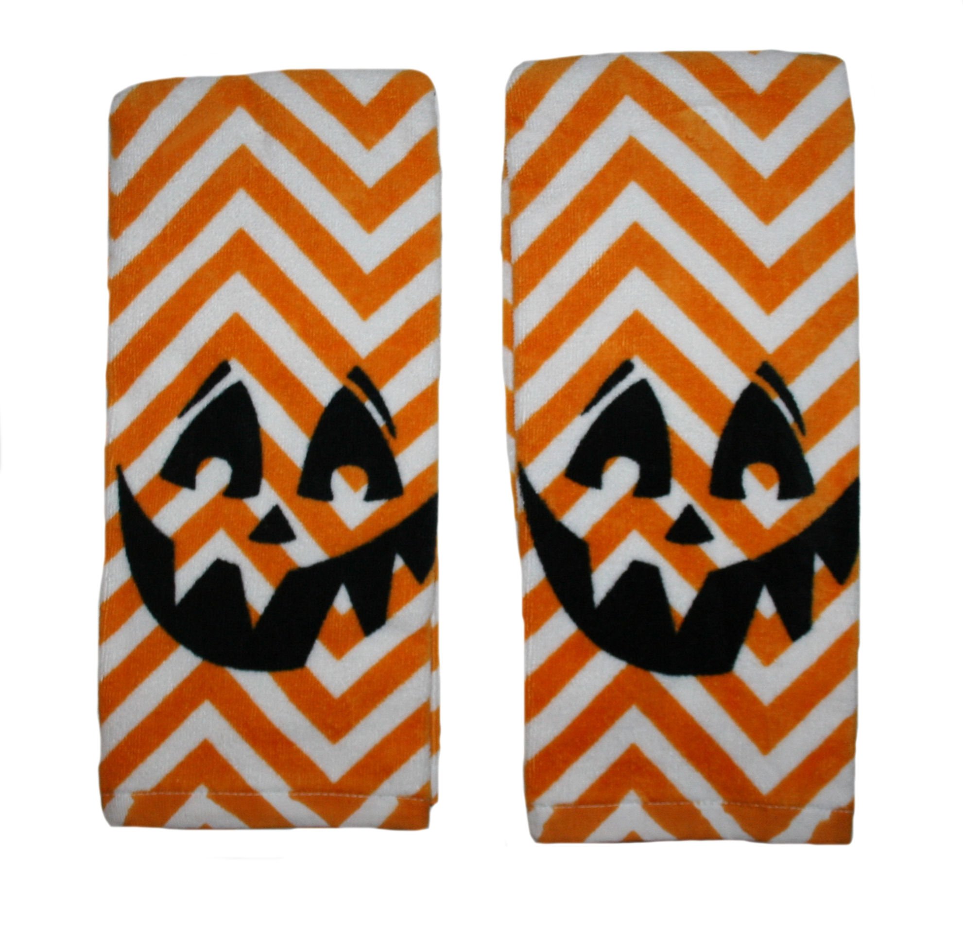 Chevron Pumpkin Face Halloween Kitchen Towels 2 Pack - Absorbent Cotton Dish Towels for Fall Decor, Thanksgiving & Halloween Party Supplies