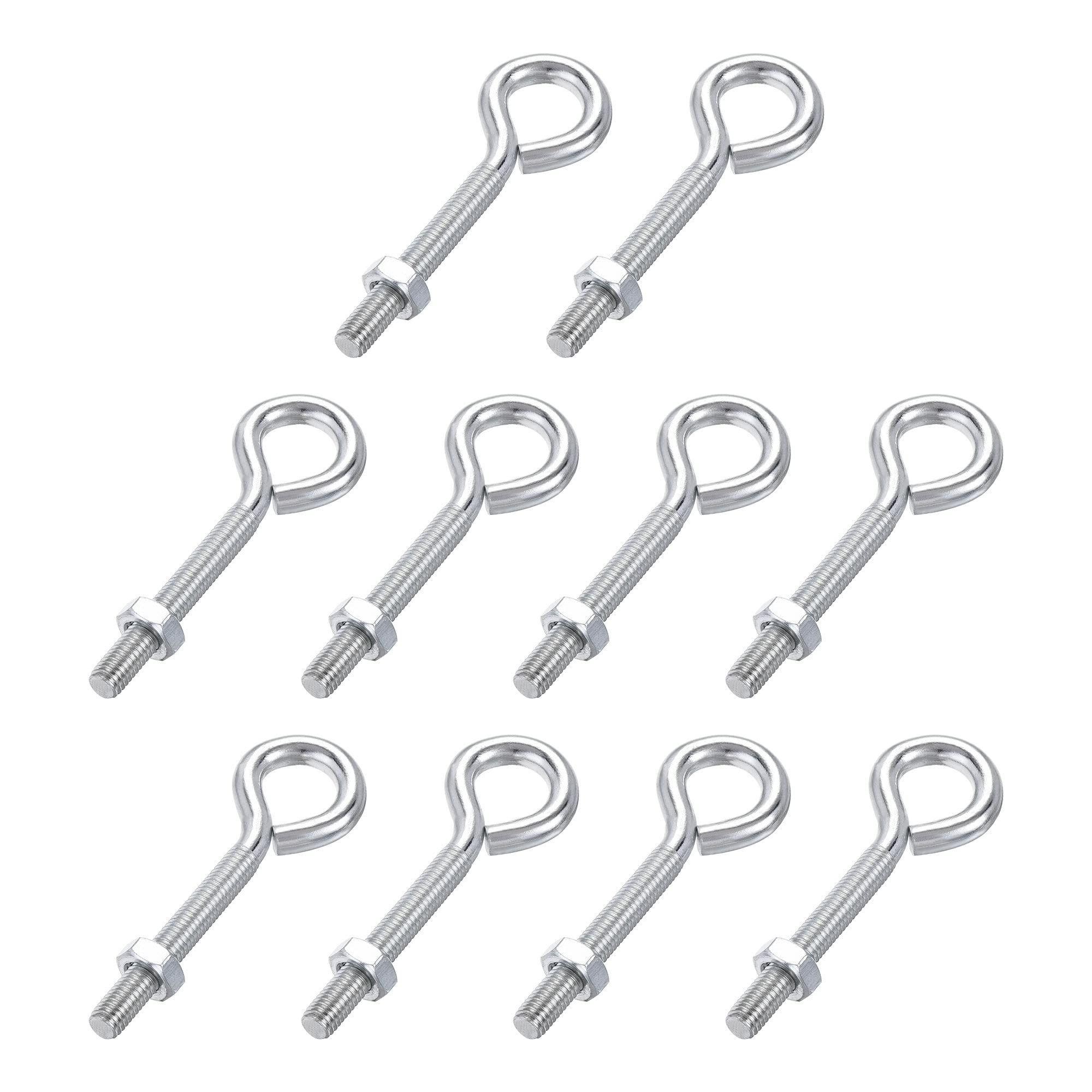 uxcell M8x60mm Eye Hooks Screws Bolts Kit - 10pcs Carbon Steel Hanger Eyelet Hooks with Hex Nuts for Metal & Wood - Heavy Duty Hanging Hooks for Garage, Workshop, DIY Projects & Home Organization