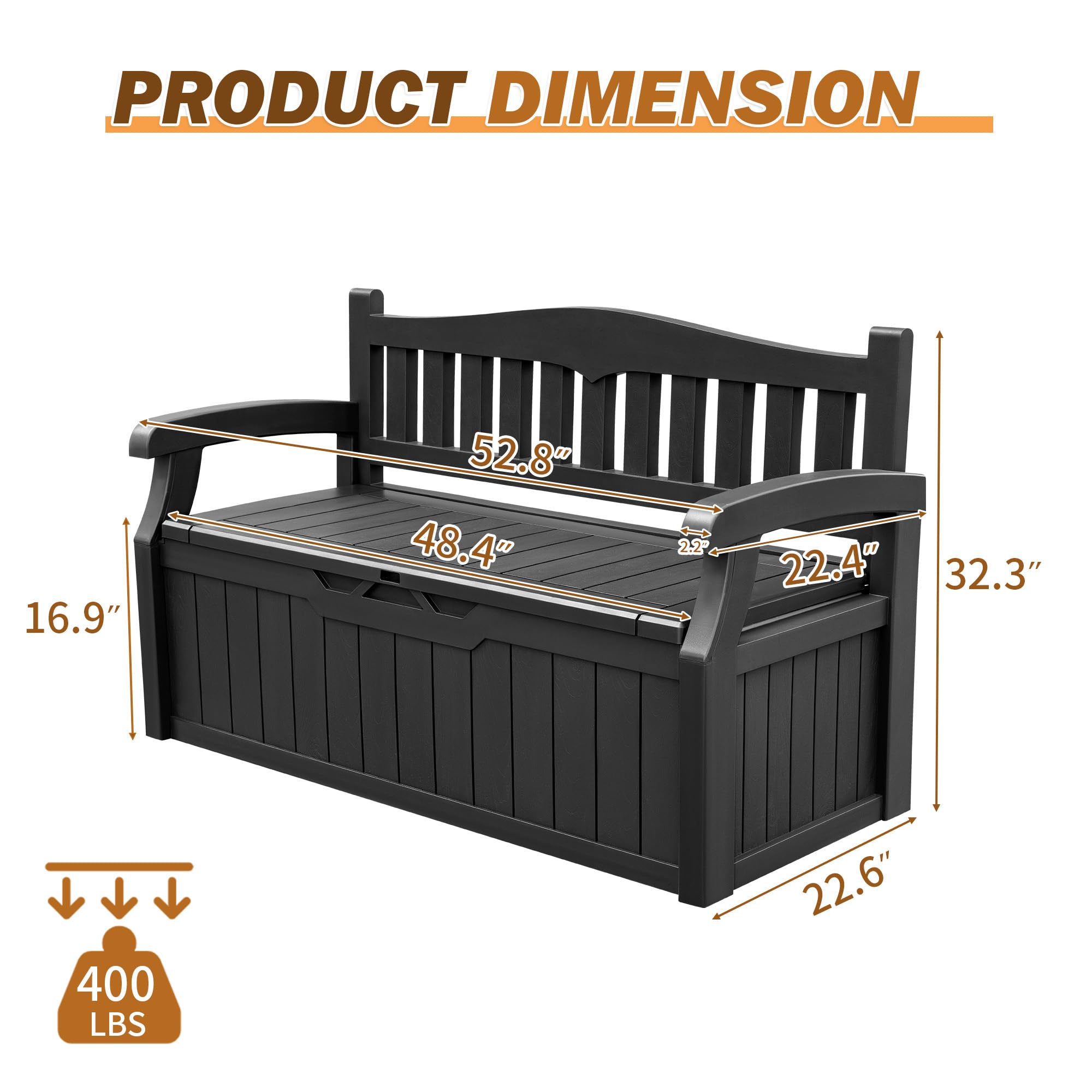 Devoko 80 Gallon Lockable Storage Bench Deck Box - Waterproof Outdoor Furniture for Patio, Garden & Pool Area - Perfect for Cushions, Garden Tools & Pool Supplies Storage (Black) | Ideal for Backyard, Deck & Outdoor Seating Organization