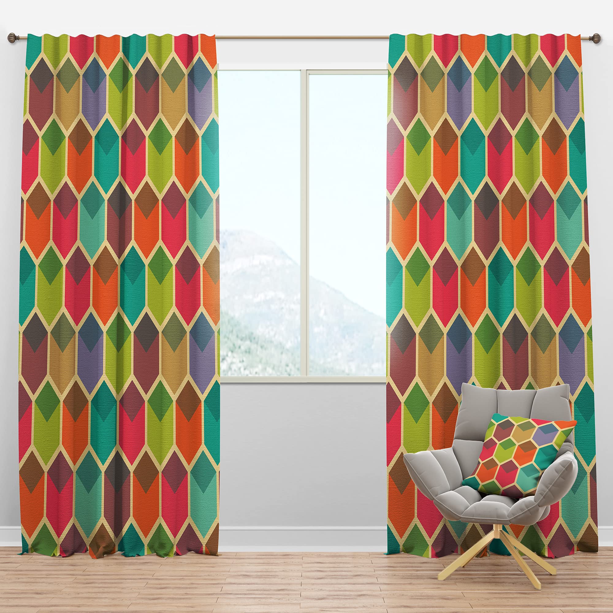 DesignQ Blackout Curtains - Thermal Insulated Retro Hexagon Pattern Window Drapes for Bedroom & Living Room - Single Panel 52x120 Inches - Perfect for Light Blocking, Privacy & Energy Efficiency