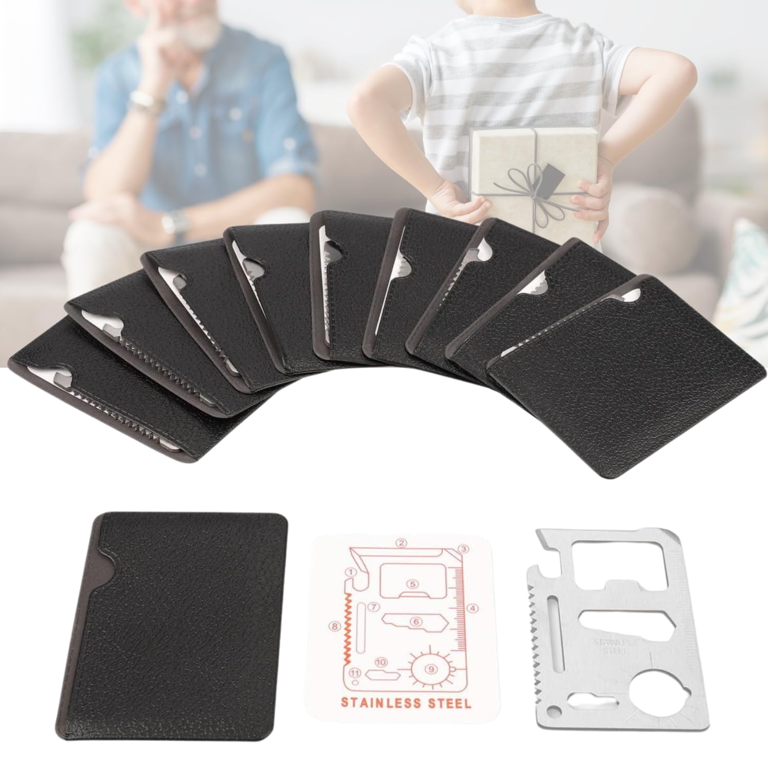 2-Pack 11-in-1 Multifunctional Survival Tool Card - Durable Pocket Knife with Bottle Opener & Multi-Tool - Perfect Gift for Men & Fathers - Great for Camping, Fishing, Hiking & Outdoor Adventures