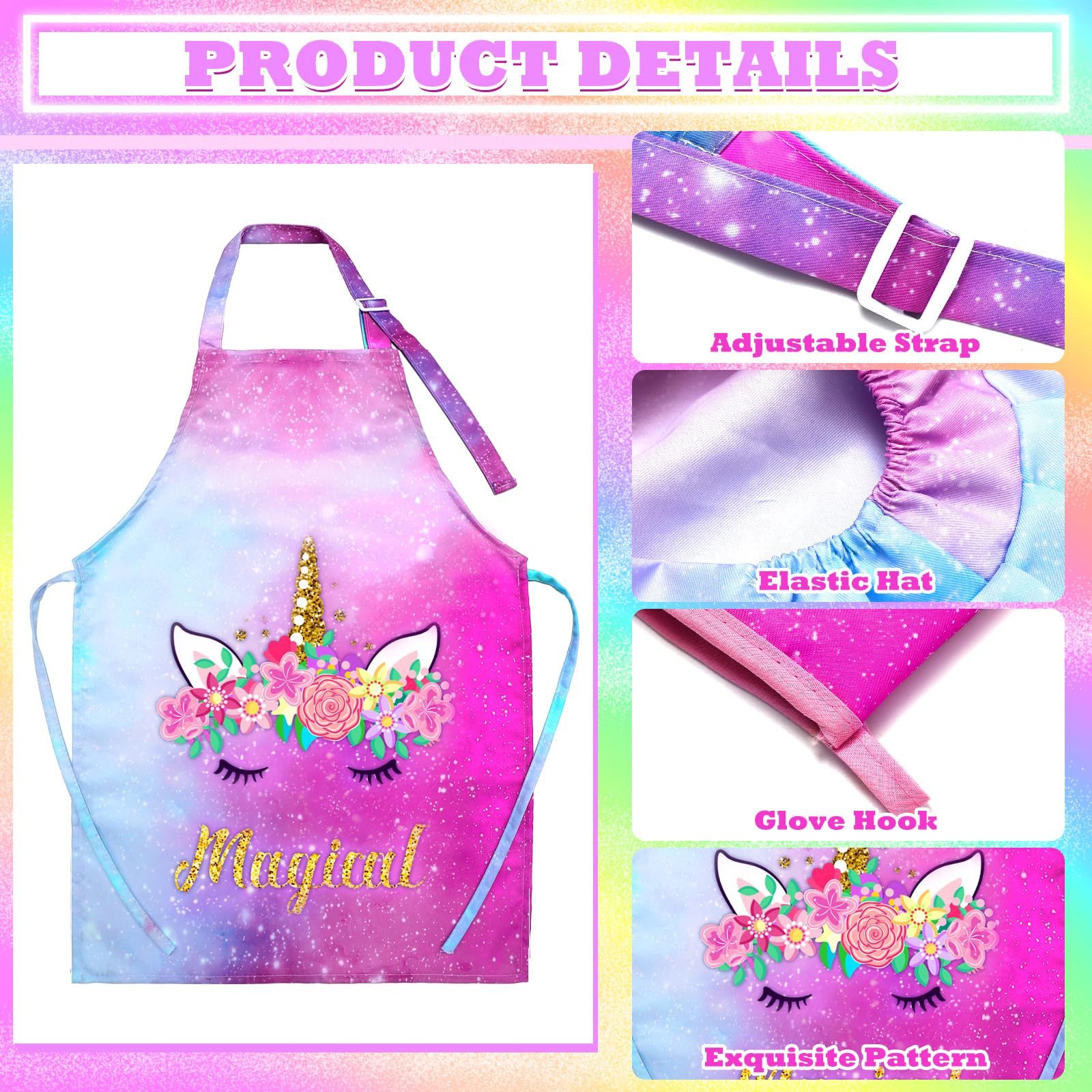 **Hercicy 8-Piece Kids Apron and Chef Hat Set for Cooking, Baking & Painting - Toddler & Girls Ages 5-12 - Includes Oven Mittens - Perfect for Pretend Play, Kitchen Help & Art Activities**