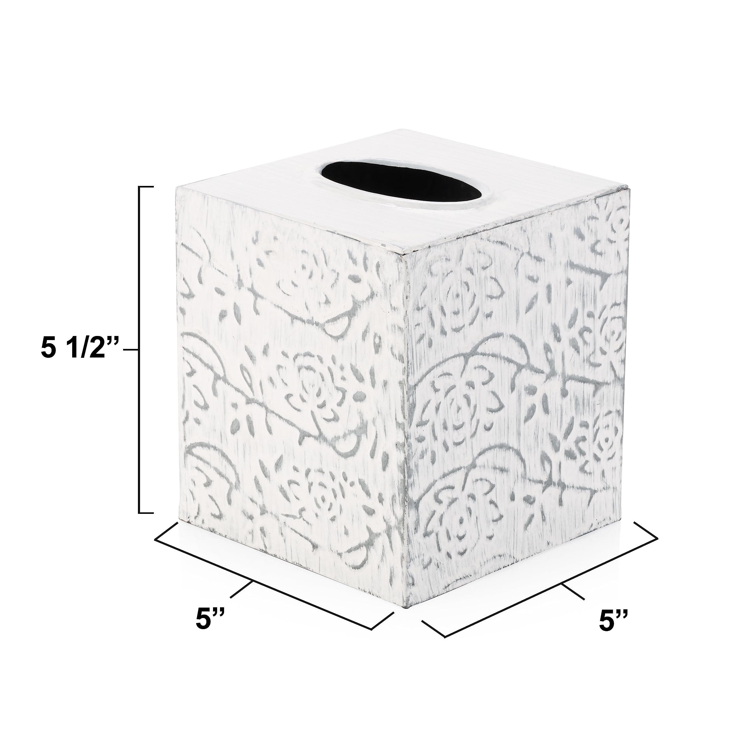 Modern Farmhouse Tissue Box Cover - Decorative Square Kleenex Holder in Distressed White & Rustic Metal - Country Chic Bathroom & Living Room Decor