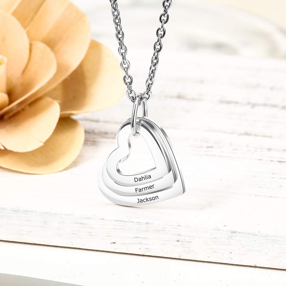 Personalized Mother Name Necklace - 2-5 Hearts Stainless Steel Pendant - Perfect Gift for Women