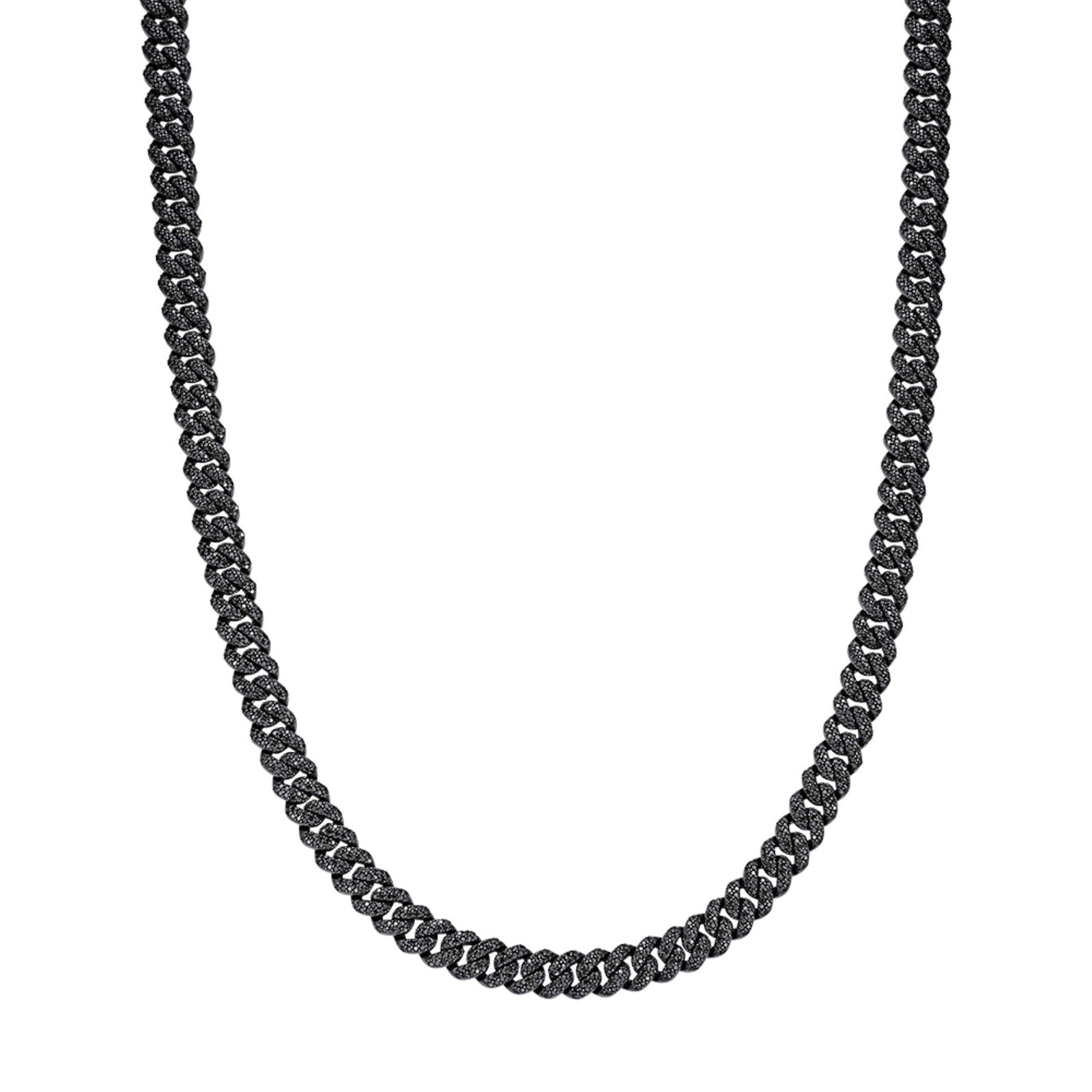 925 Sterling Silver 8mm Black Moissanite Miami Cuban Link Chain - 22 Inch Men's Necklace for Gifts, Parties & Everyday Wear