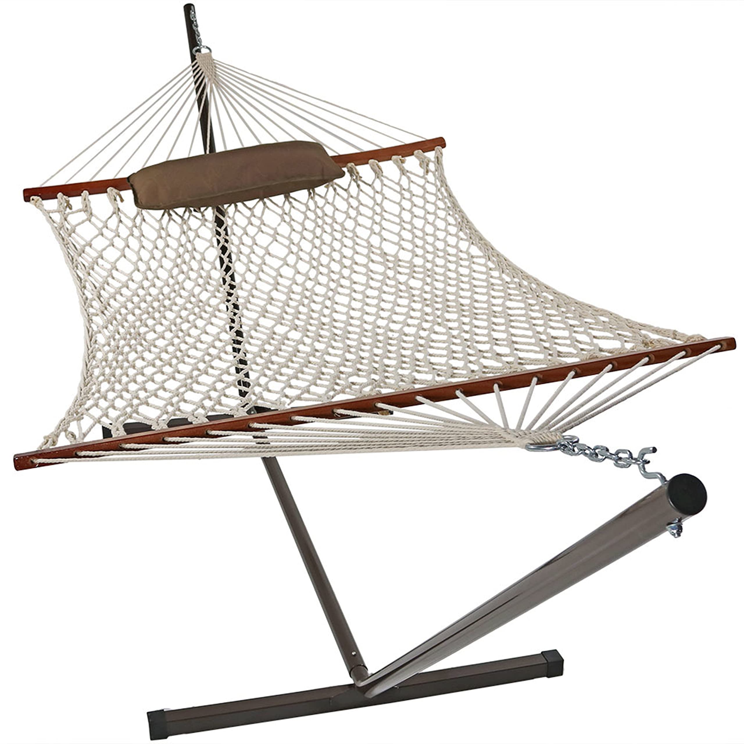 Sunnydaze 12-Foot Rope Hammock with Stand & Cushion - 275 lb Weight Capacity - Desert Stripe Design - Perfect for Backyard, Patio, Poolside & Outdoor Relaxation