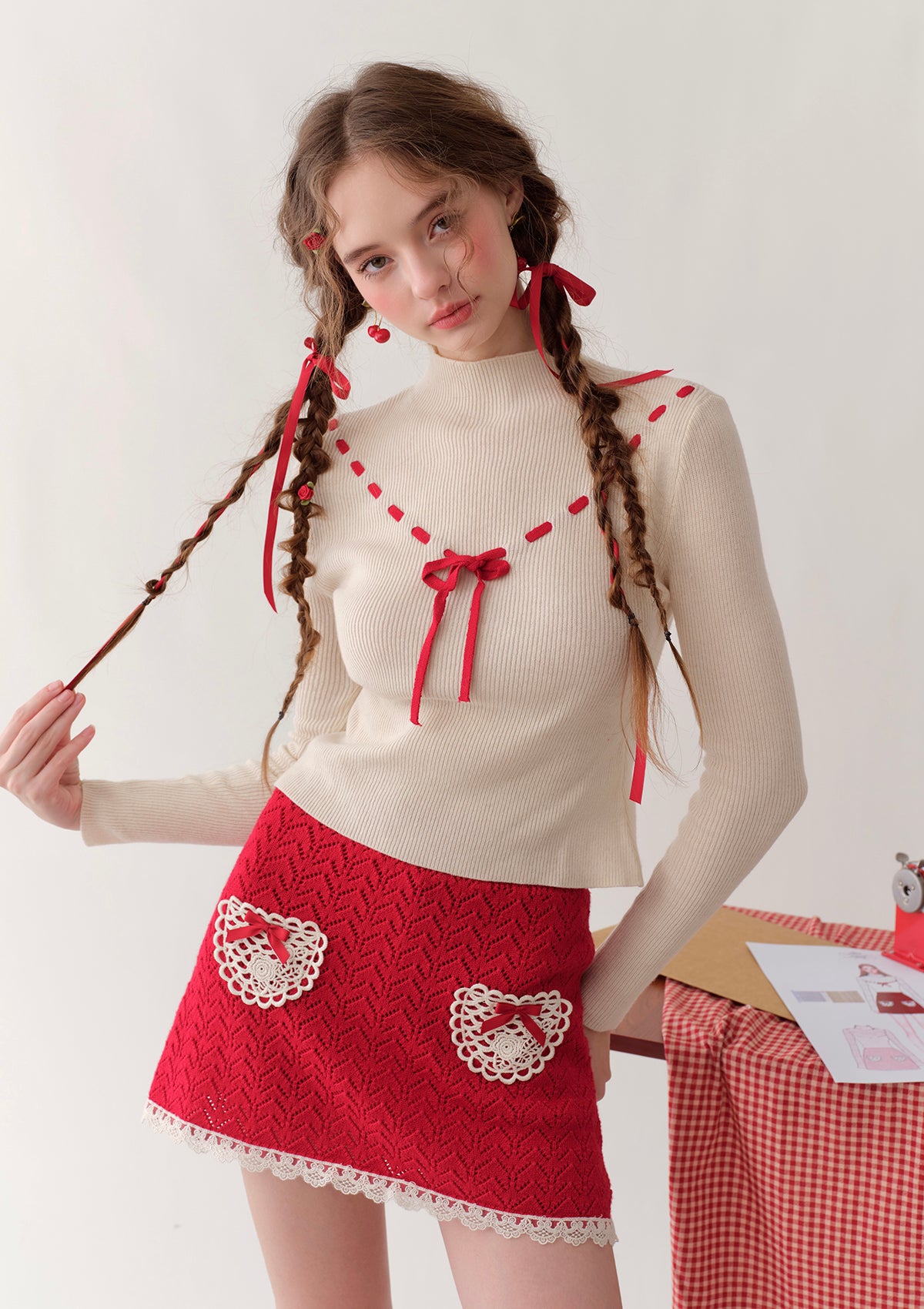 Strawberry Print Knit T-Shirt for Women - Soft Casual Top with Cute Fruit Design - Perfect for Office, Outings, and Everyday Wear