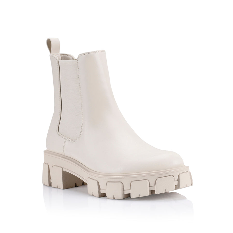 Raven Chelsea Combat Boots for Women - Bone Smooth PU Leather Ankle Boots - Stylish & Durable for Outdoor, Work & Casual Wear