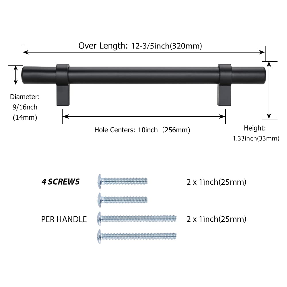 Peaha 15 Pack Black Cabinet Pulls - 10 Inch Hole Center Hardware Drawer Handles for Kitchen, Cupboard & Dresser - Durable Cabinet Knobs for Home Renovation & Furniture Upgrade