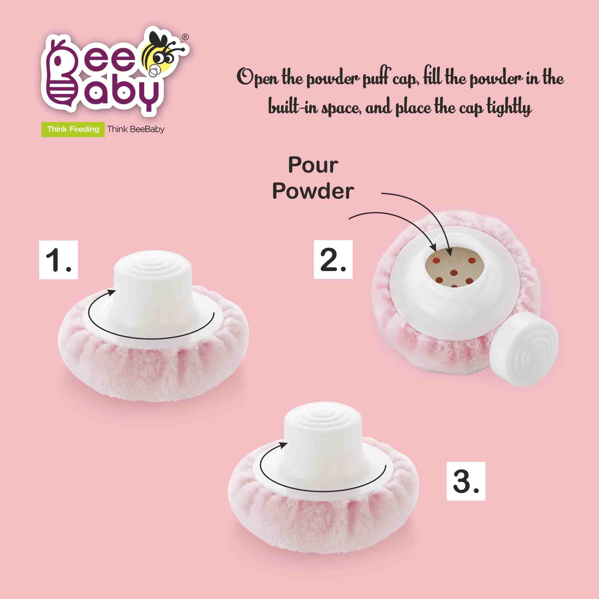 BeeBaby Premium Baby Powder Puff with Container - Soft & Gentle for Newborns & Infants (Pink, 1-Pack) | Ideal for Diaper Changes, Baby Care & On-the-Go Use