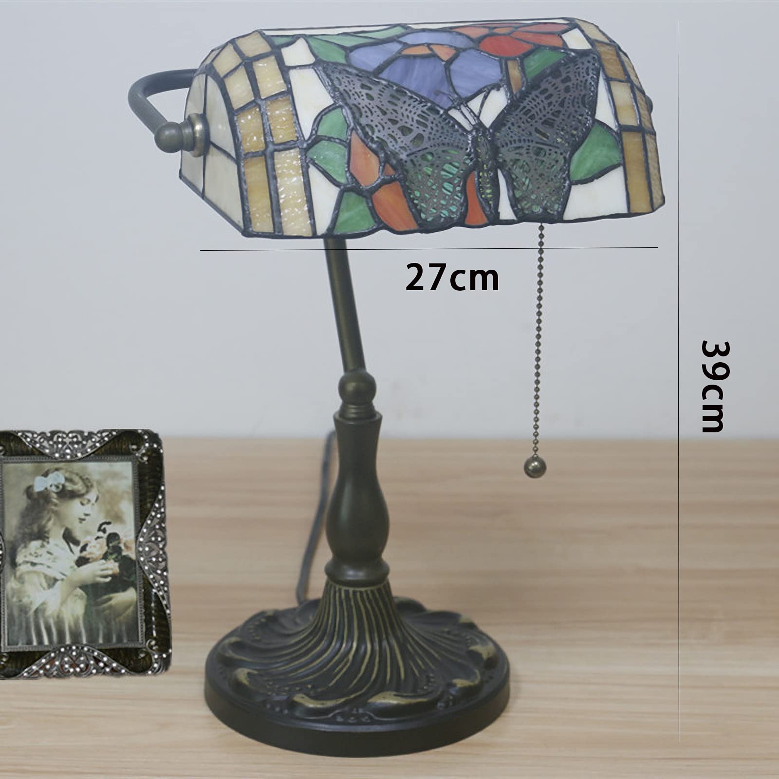 10 Inch Tiffany Table Lamp - Handmade Butterfly Rose Stained Glass Desk Light, Retro Style Nightstand Lamp for Bedroom, Living Room, Office Decor - Perfect for Reading, Relaxing & Night Light Use
