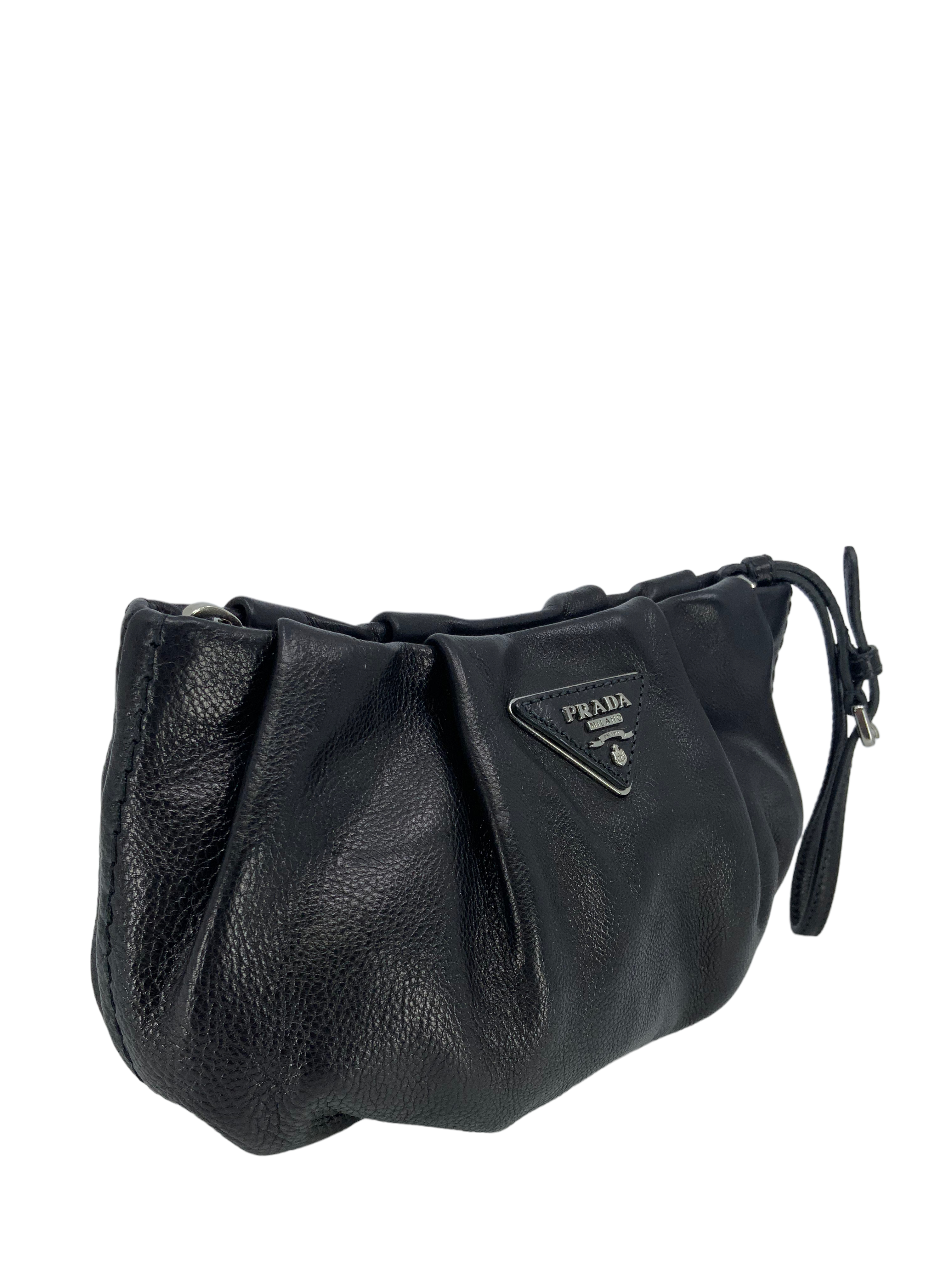 Prada Zip Top Pleated Leather Wristlet - Luxury Designer Handbag for Women | Perfect for Parties, Weddings & Evening Events