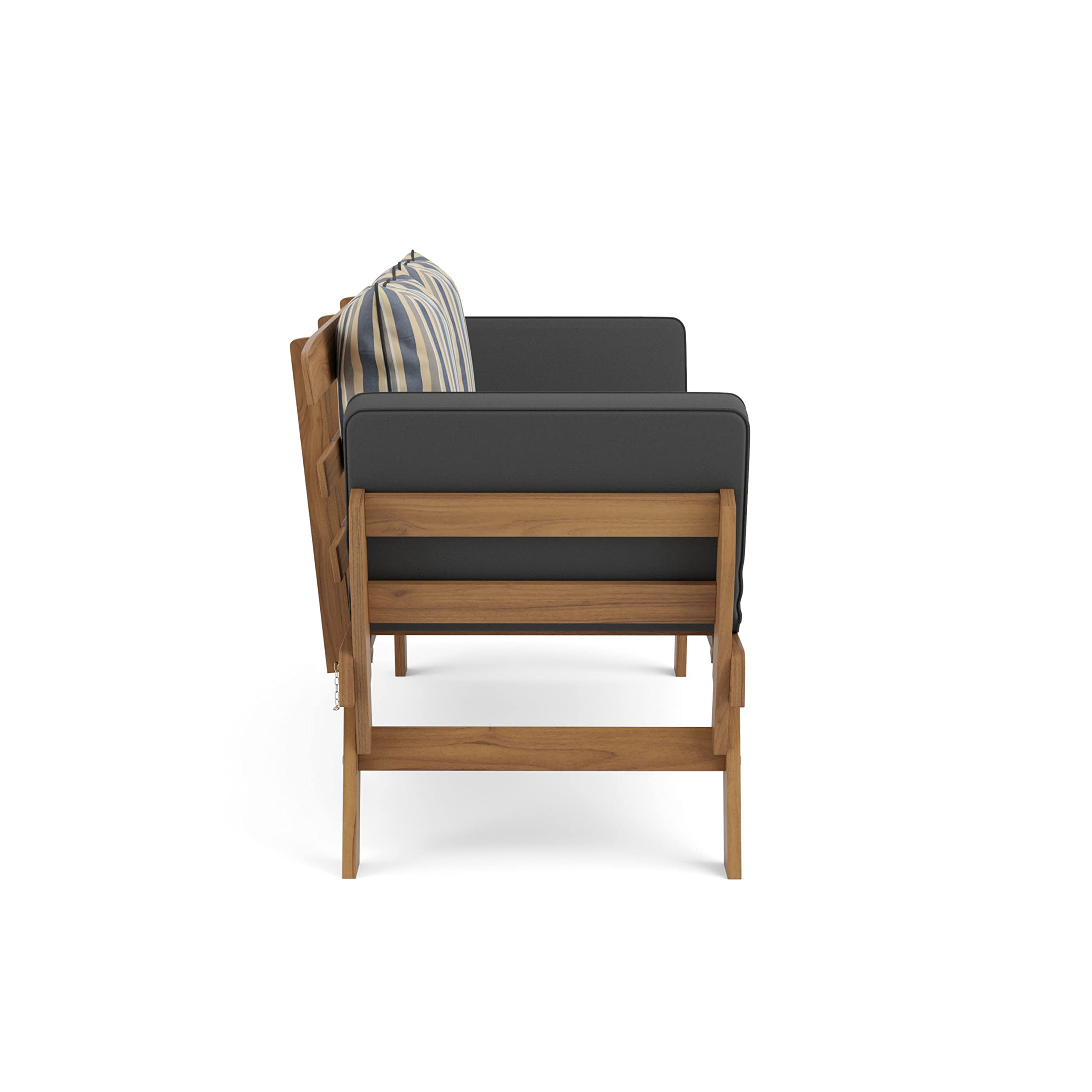 Greemotion Velden Certified Acacia Wood Sofa - Natural Finish Narrow Daybed, Small Loveseat & Patio Sofa Bed | Outdoor Convertible Daybed with Gray Cushion for Porch, Garden & Backyard Lounge | Perfect for Sunbathing, Relaxing & Small Space Living