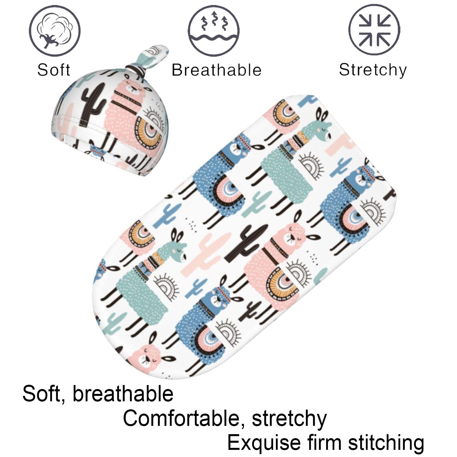 Soft Baby Swaddle Blanket - Breathable Newborn Sleeping Bag for Boys & Girls - Unisex Swaddling Sack with Llama Design - Perfect for Nursery, Naptime & Travel