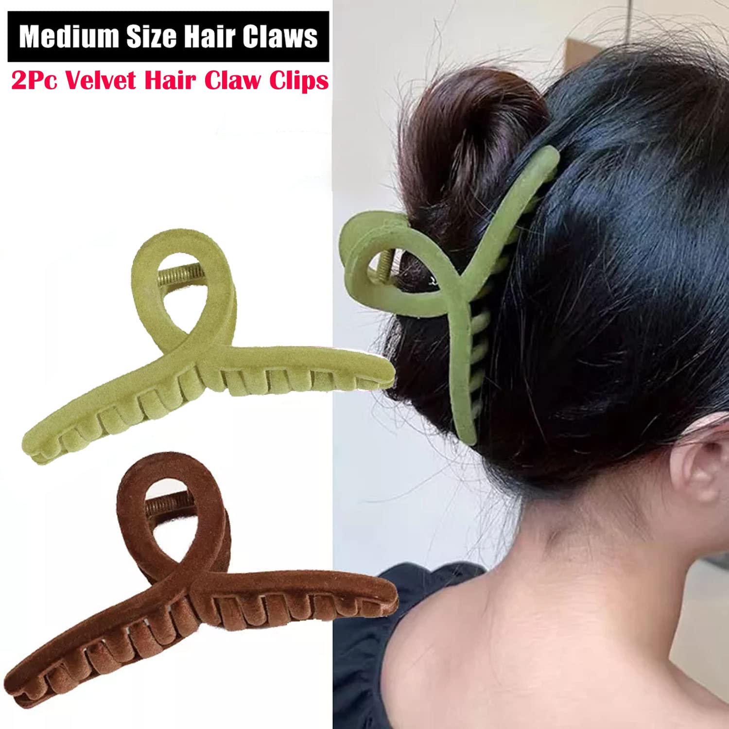 Kidzoo 2-Piece Large Velvet Hair Claw Clips 4.3 Inch - Soft Jaw Butterfly Clips for Thin, Fine & Thick Hair - Women & Girls Hair Accessories in Multicolor - Perfect for Winter Outfits & Everyday Styling