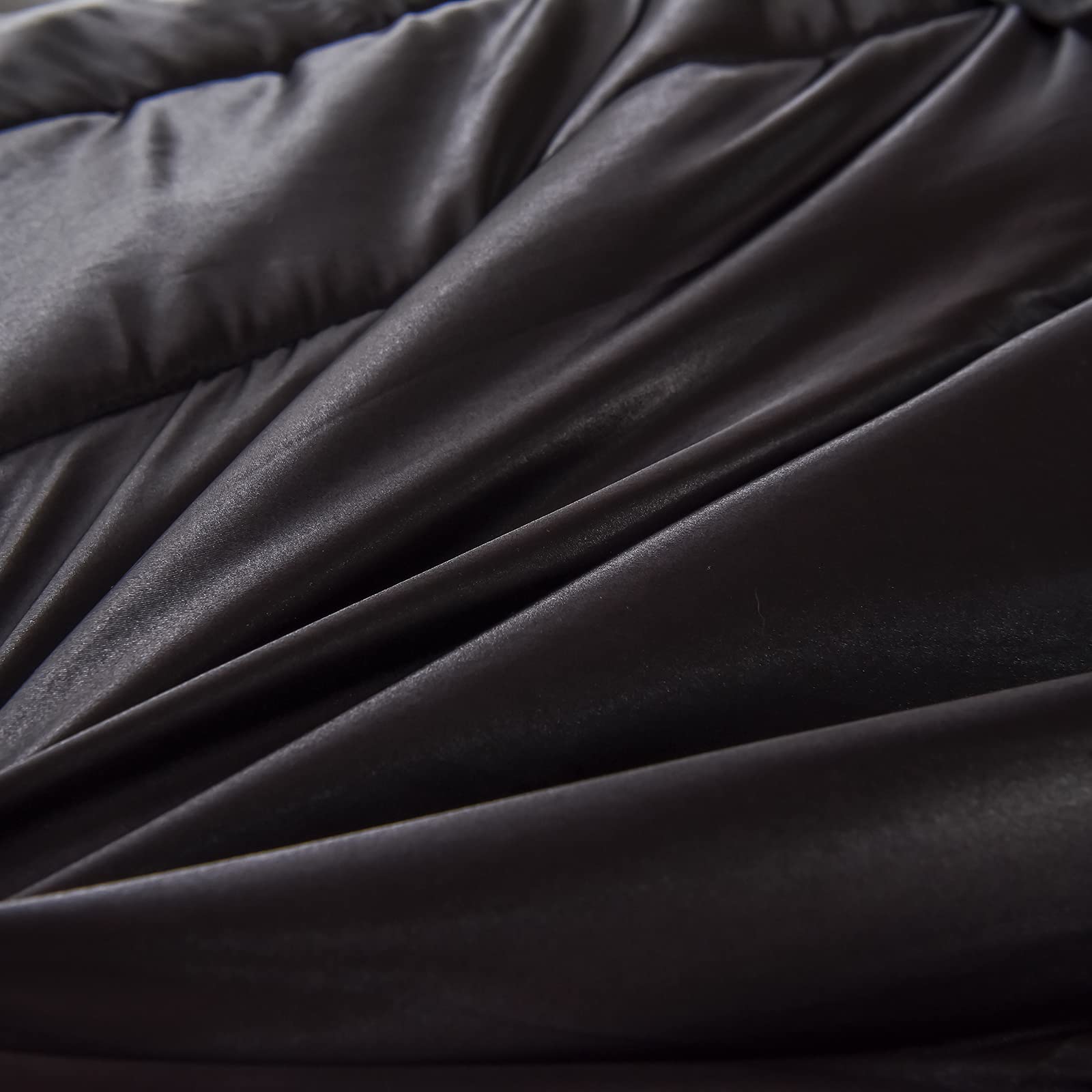 Luxury Satin Comforter Set - Black King Size Down Alternative Bedding | Silk-Like Softness | 1 Comforter + 2 Pillowcases | Perfect for Master Bedroom & Guest Room Decor