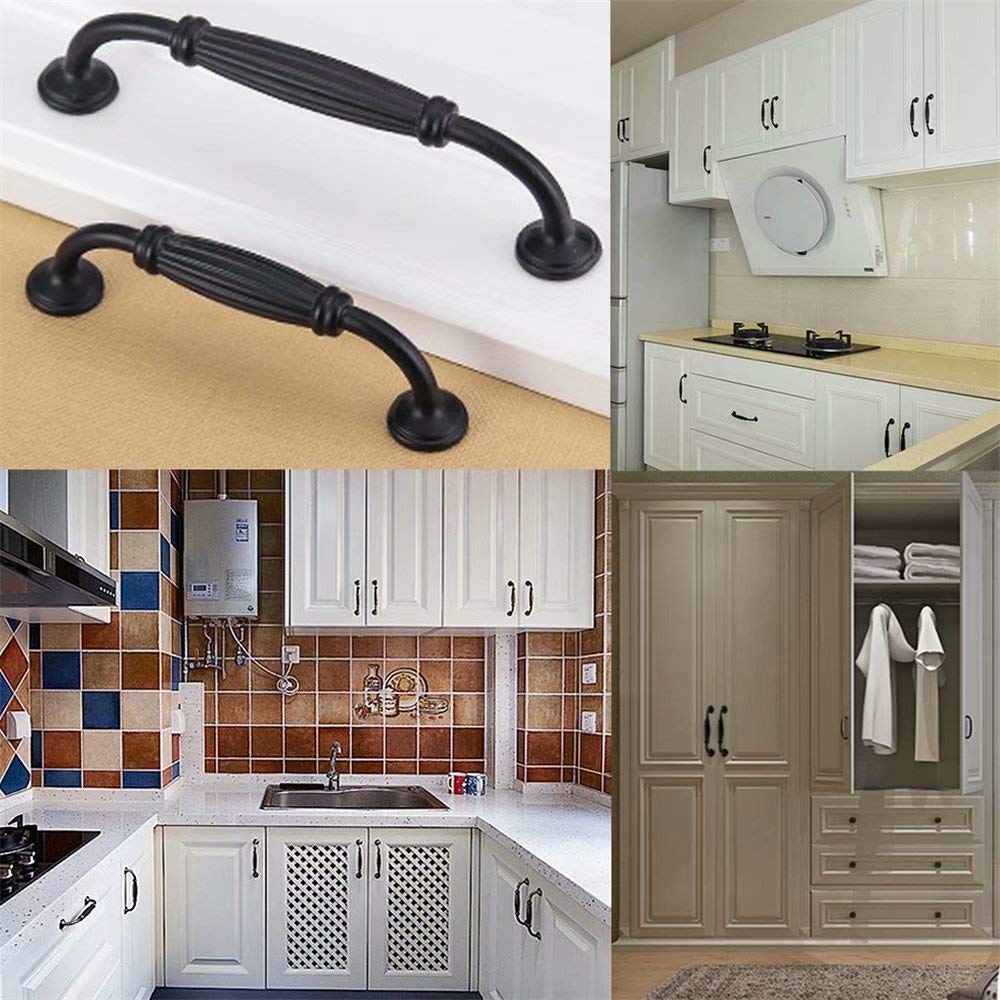 10-Pack Black Zinc Alloy Cabinet Handles & Drawer Pulls - 96mm Traditional Stripe Bow Design for Bedroom, Kitchen & Cupboard Hardware - Durable Door Knobs for Home Furniture Upgrade