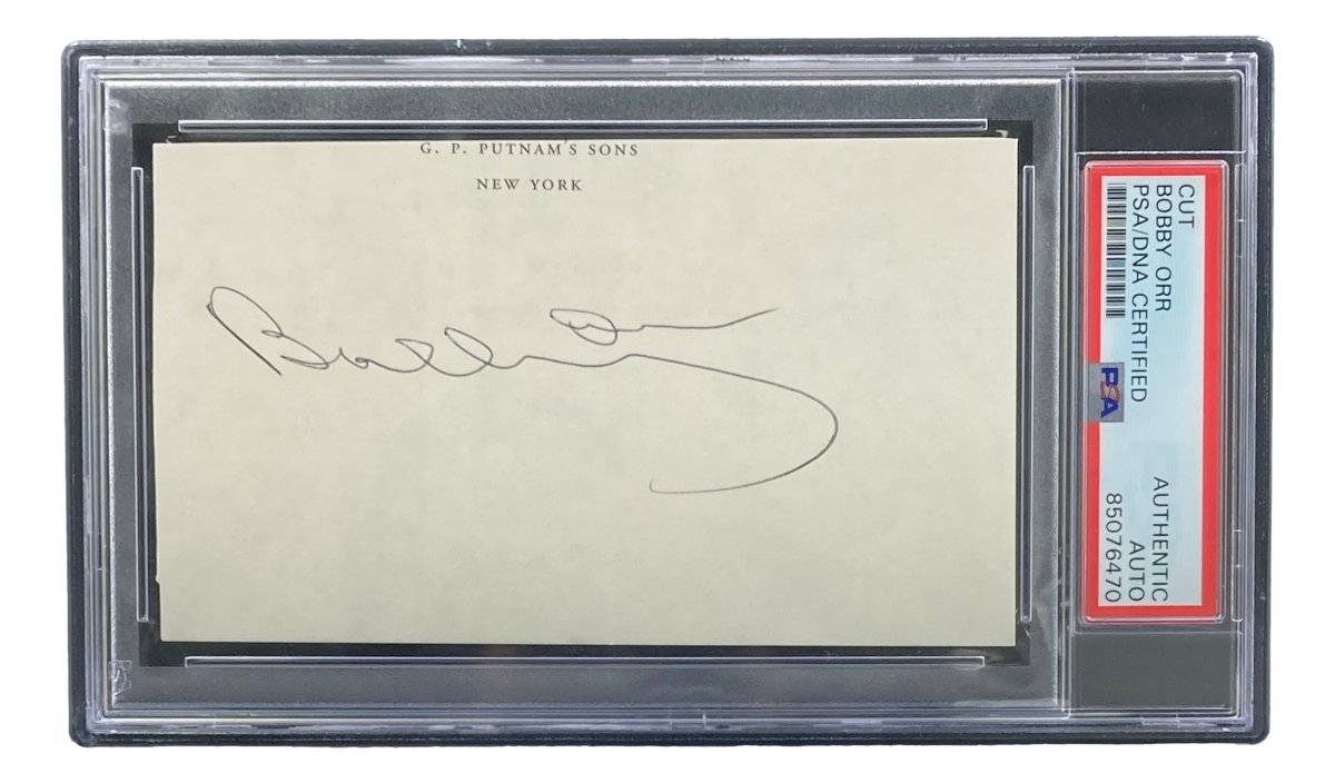Bobby Orr Boston Bruins Autographed Slabbed Book Cut Signature PSA/DNA Certified - Perfect for Hockey Memorabilia Collectors & Sports Fans Display