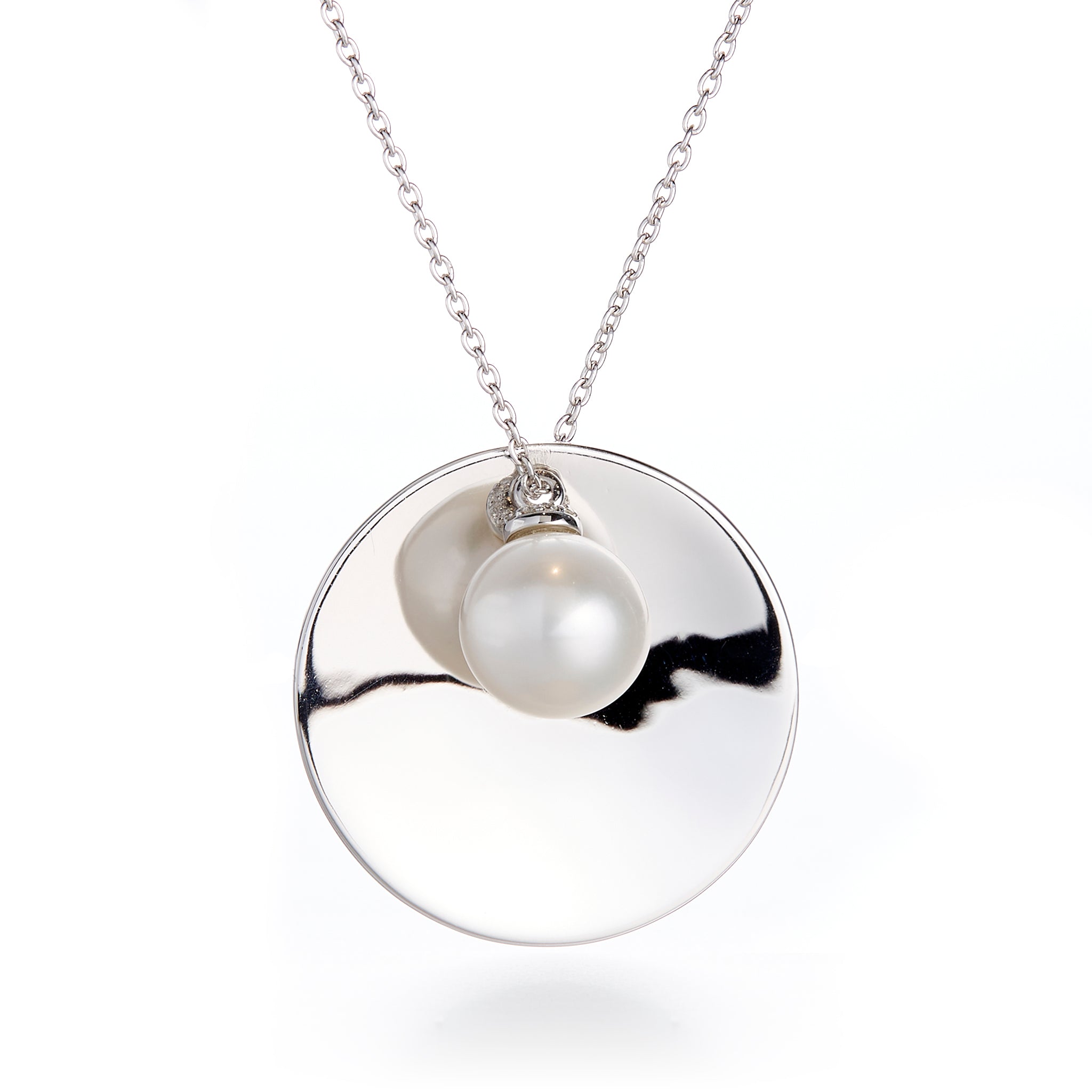 Exquisite Pearl & Diamond Silver Disc Necklace for Women - Elegant Layering Jewelry for Weddings, Parties & Everyday Wear
