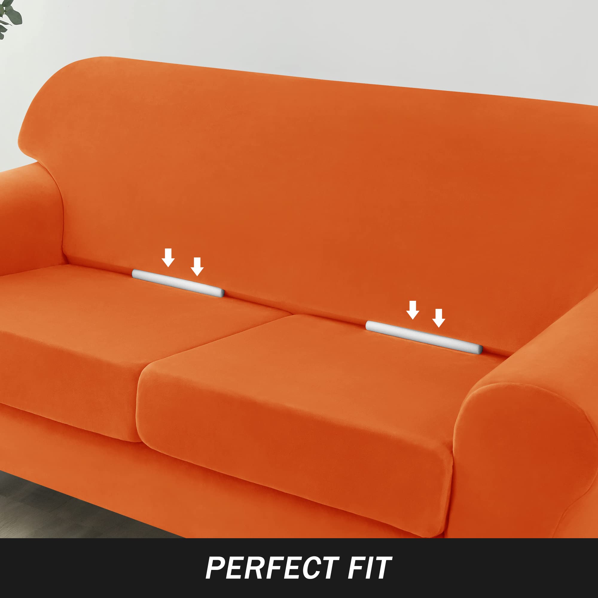 Ultra Soft Velvet Stretch Sofa Slipcover - Large Orange Couch Cover for Pets & Kids | Furniture Protector for Living Room, Family Room & Dorm