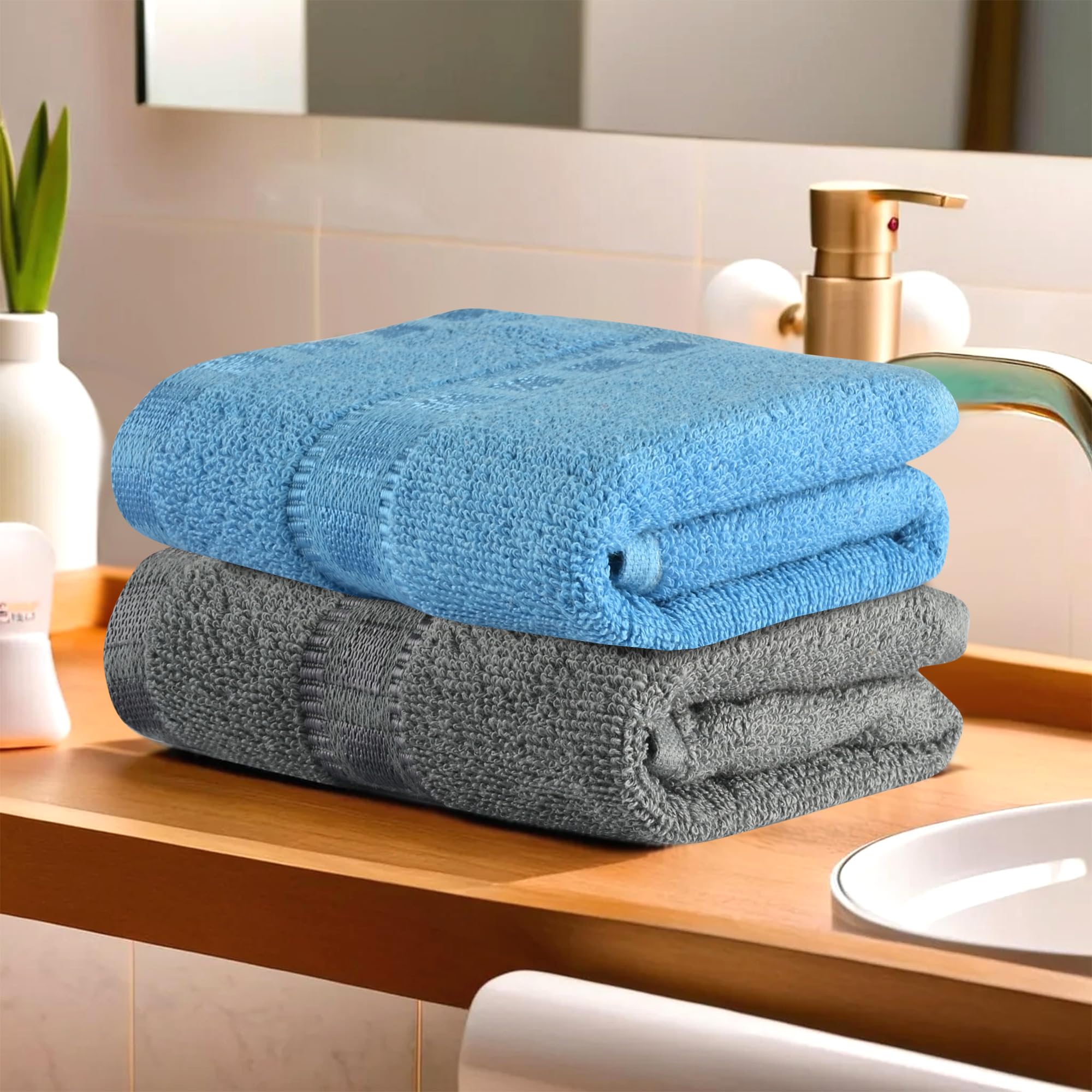 Premium Cotton Hand & Face Towels for Men & Women - Soft, Absorbent & Quick-Drying (Pack of 2, Grey & Sky Blue) | Gym, Workout, Travel & Everyday Use | Machine Washable Pocket Towels for Sports & Outdoor Activities